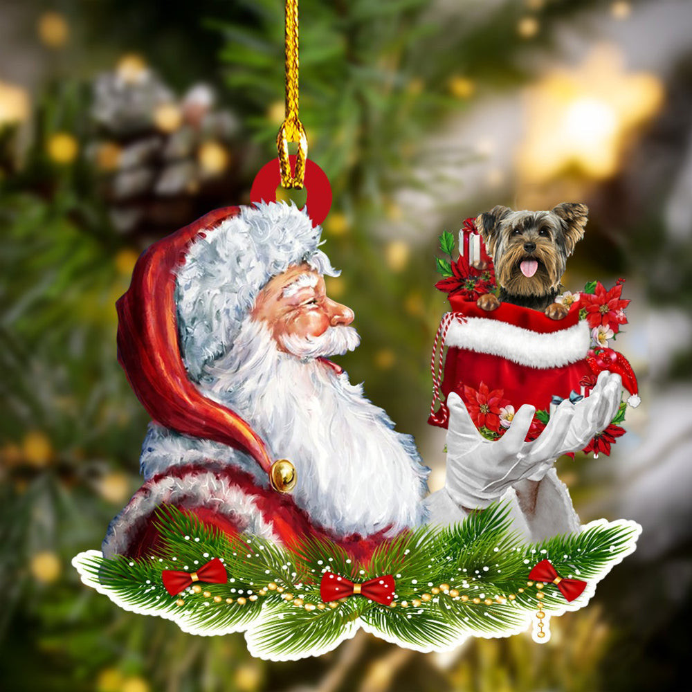 Yorkshire Terrier and Santa Christmas Ornament for Dog Lovers Dog Mom Acrylic Dog Ornament
