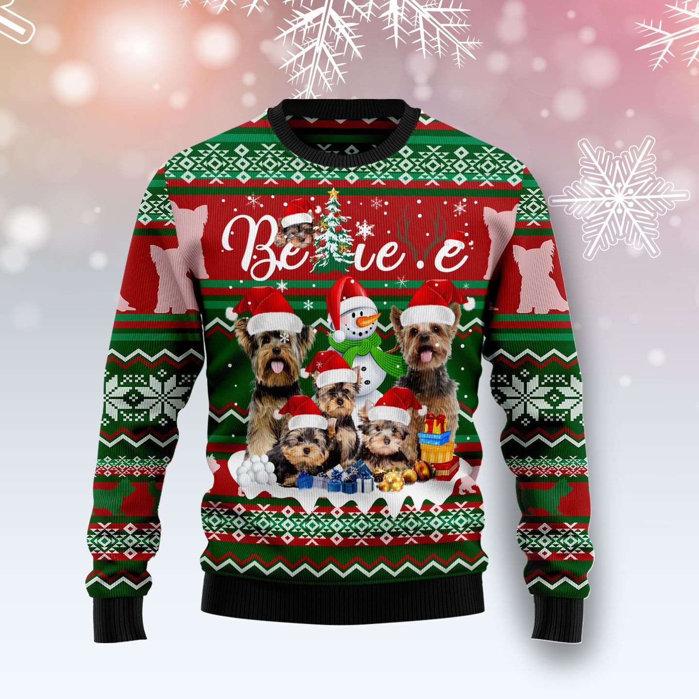 Yorkshire Terrier Believe Christmas Ugly Christmas Sweater Winter Clothing Pet Lover Xmas Gifts