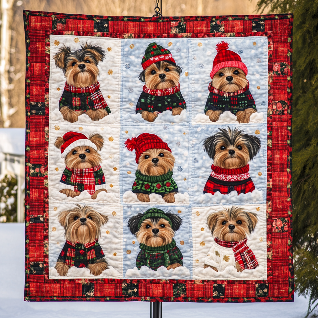 Yorkshire Terrier Christmas Snow Quilt Blanket Couch Blanket Best Mother's Day Gifts For First Time Mom