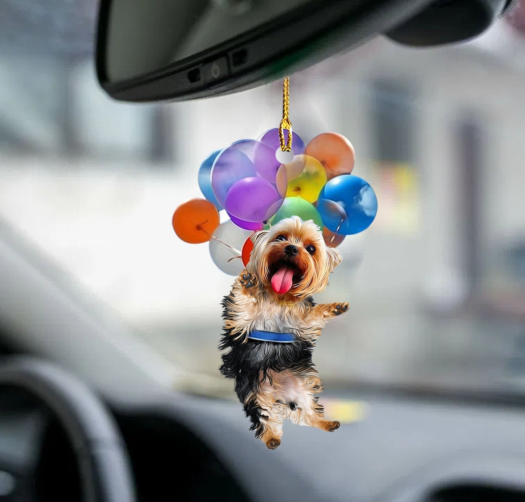 Yorkshire Terrier Dog Fly With Bubbles Car Ornament Dog Ornament Lasfour
