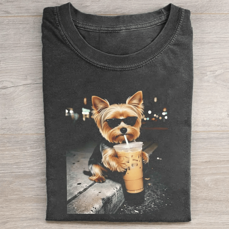 Yorkshire Terrier Iced Coffee T-Shirt Funny Yorkie Dog Lover Tee Dog With Boba Shirt Best Gift For Dog Moms