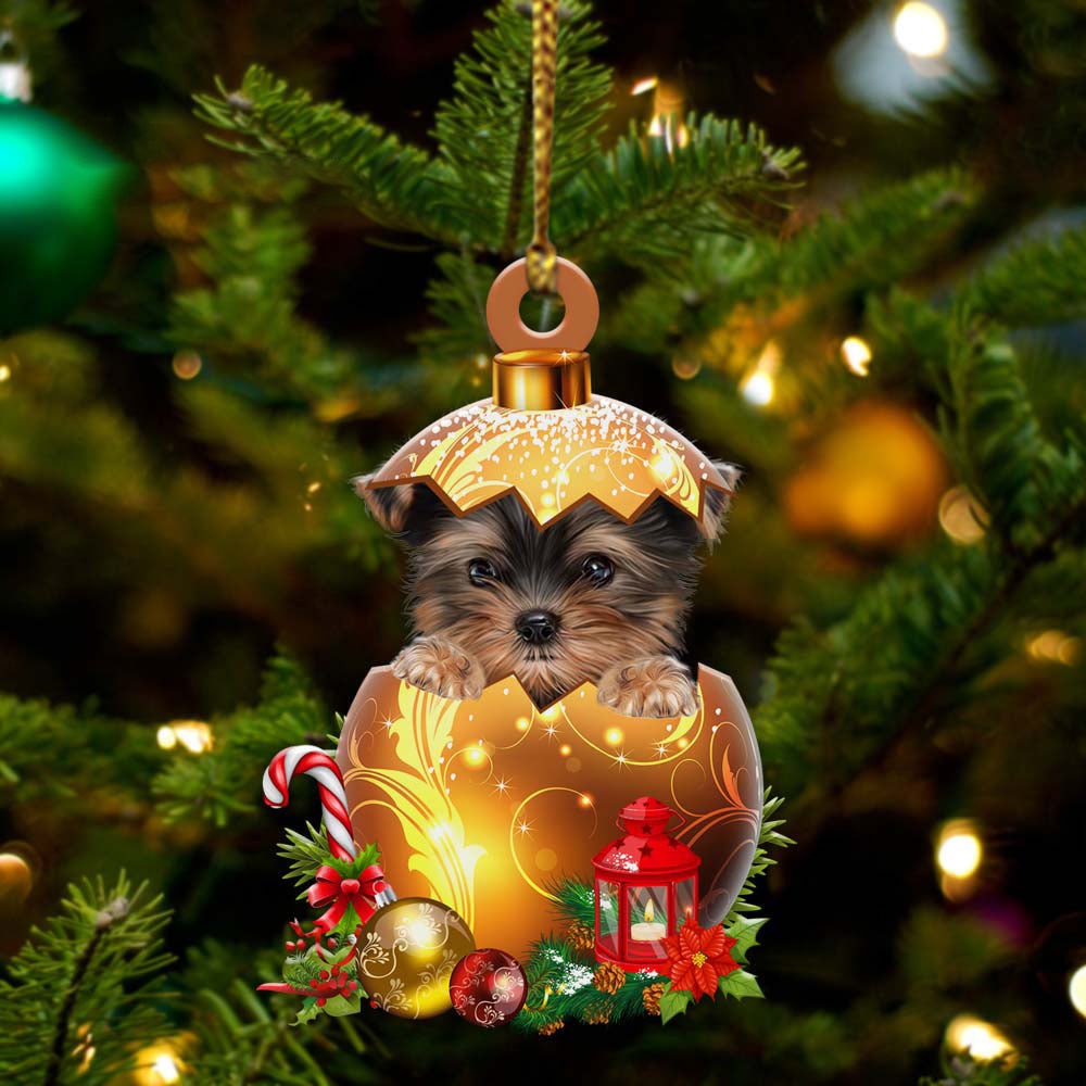Yorkshire Terrier in Golden Egg Christmas Ornament Flat Acrylic Dog Ornament