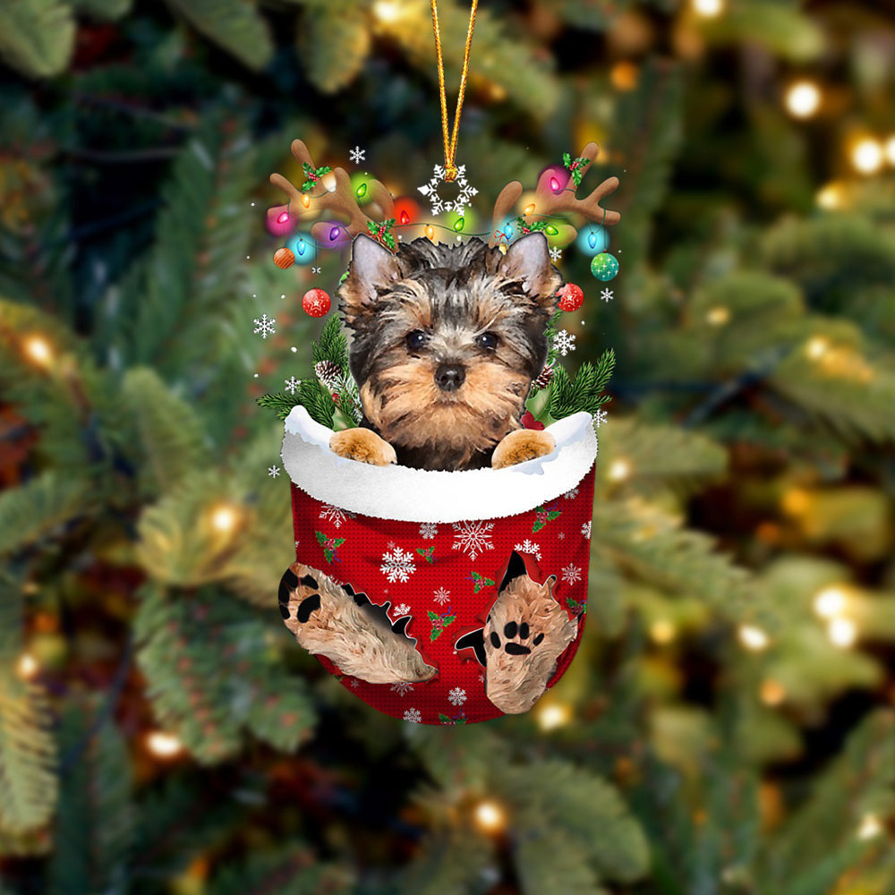YorkShire Terrier In Snow Pocket Christmas Flat Dog Acrylic Ornament Gift For Dogs Lovers