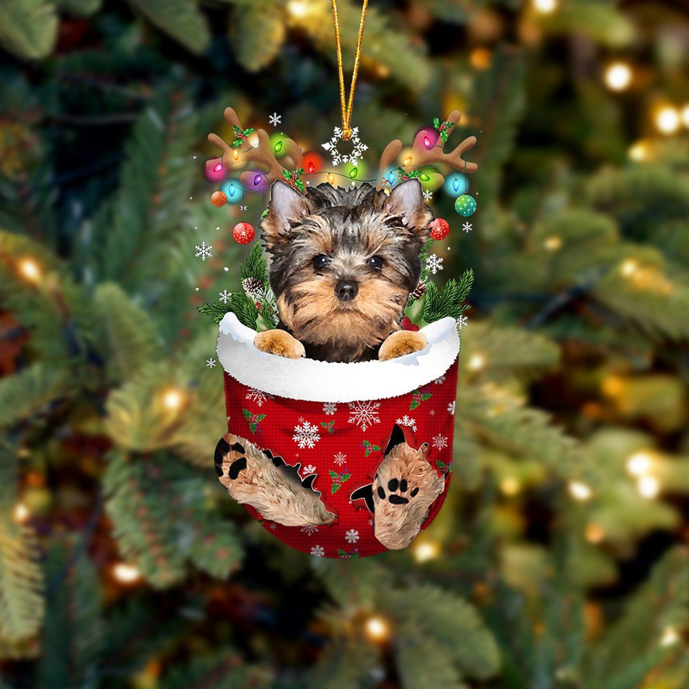 Yorkshire Terrier In Snow Pocket Christmas Ornament Yorkshire Terrier Ornaments For Xmas Tree