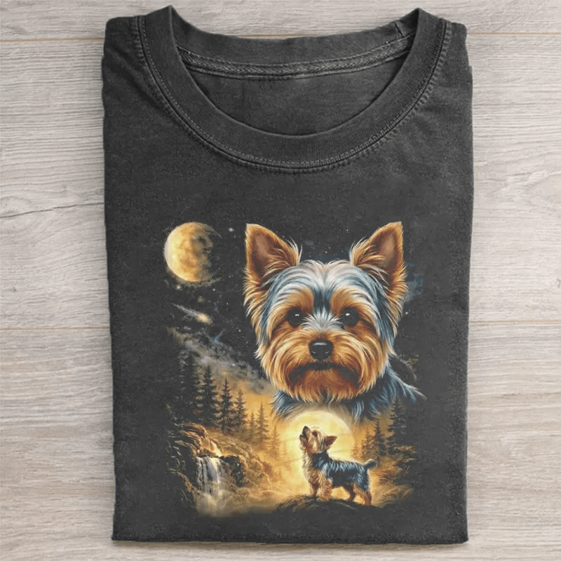 Yorkshire Terrier Moon Night T-Shirt Mystical Yorkie Dog Lover Tee Fantasy Dog Portrait Gift For Dog Moms