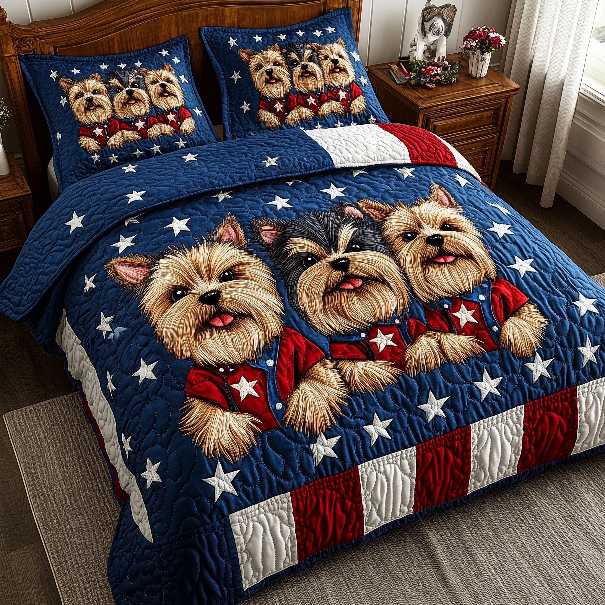 Yorkshire Terrier Quilted Bedding Set Duvet Cover Bed Sheet Best Christmas Presents For Mom