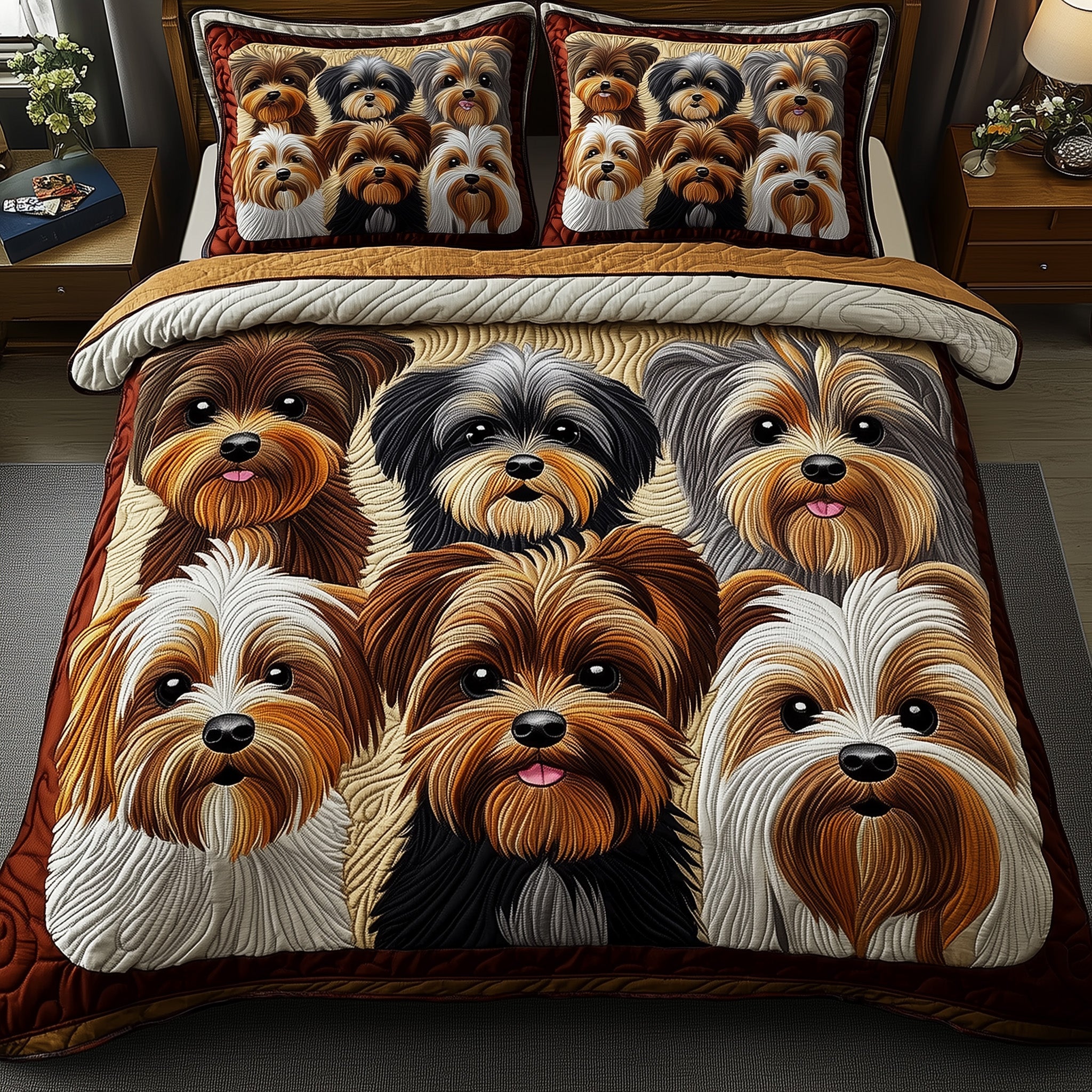 Yorkshire Terrier Quilted Bedding Set Duvet Cover Bed Sheet Cool Gifts For Animal Lovers