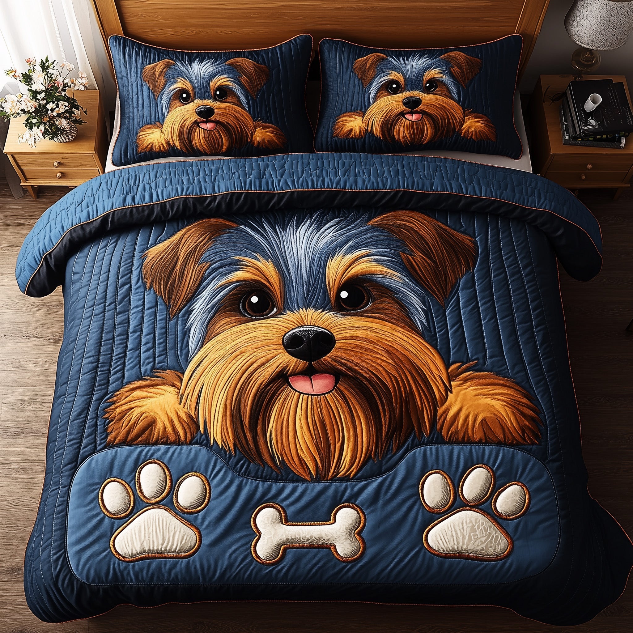 Yorkshire Terrier Quilted Bedding Set Duvet Cover Bed Sheet Funny Dog Gifts For Owners