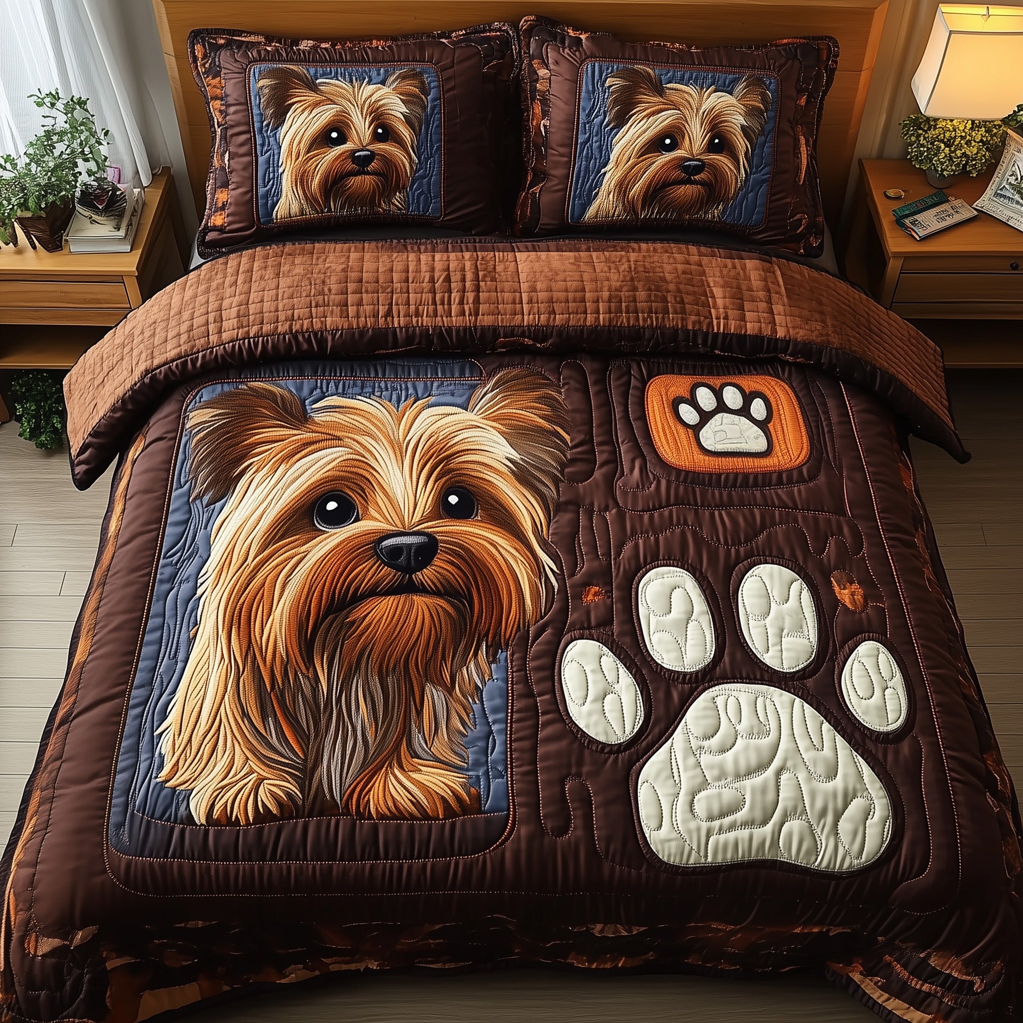 Yorkshire Terrier Quilted Bedding Set Duvet Cover Bed Sheet Gifts For Dog Lovers People