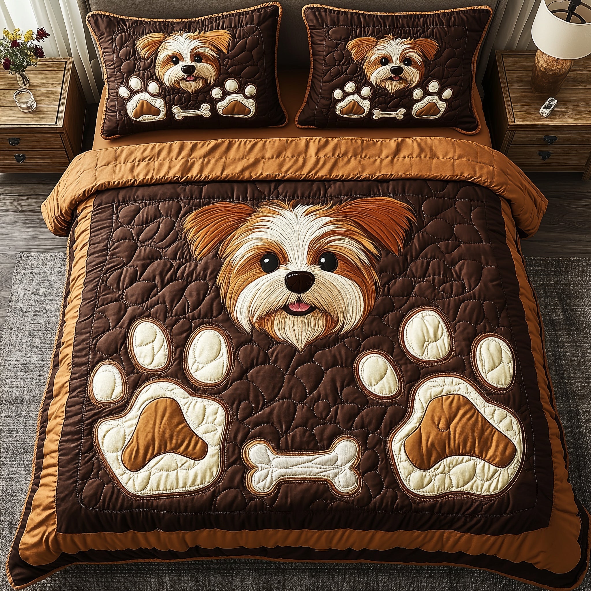 Yorkshire Terrier Quilted Bedding Set Duvet Cover Bed Sheet Gifts For Someone Who Loves Their Dog