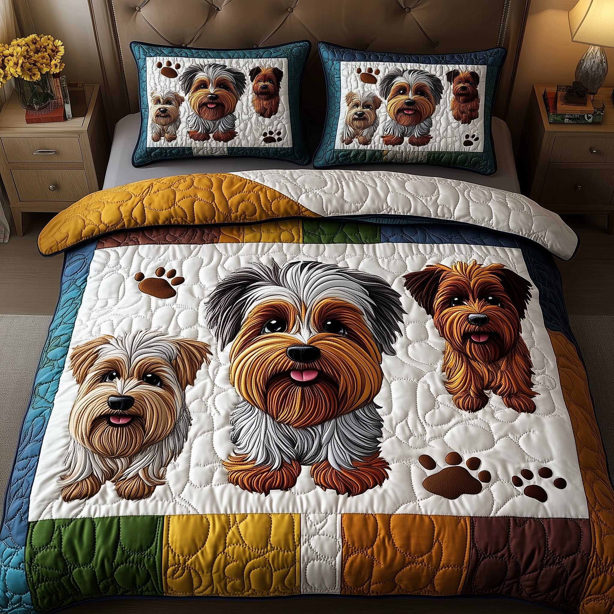 Yorkshire Terrier Quilted Bedding Set Duvet Cover Bed Sheet Good Gifts For New Dog Owners