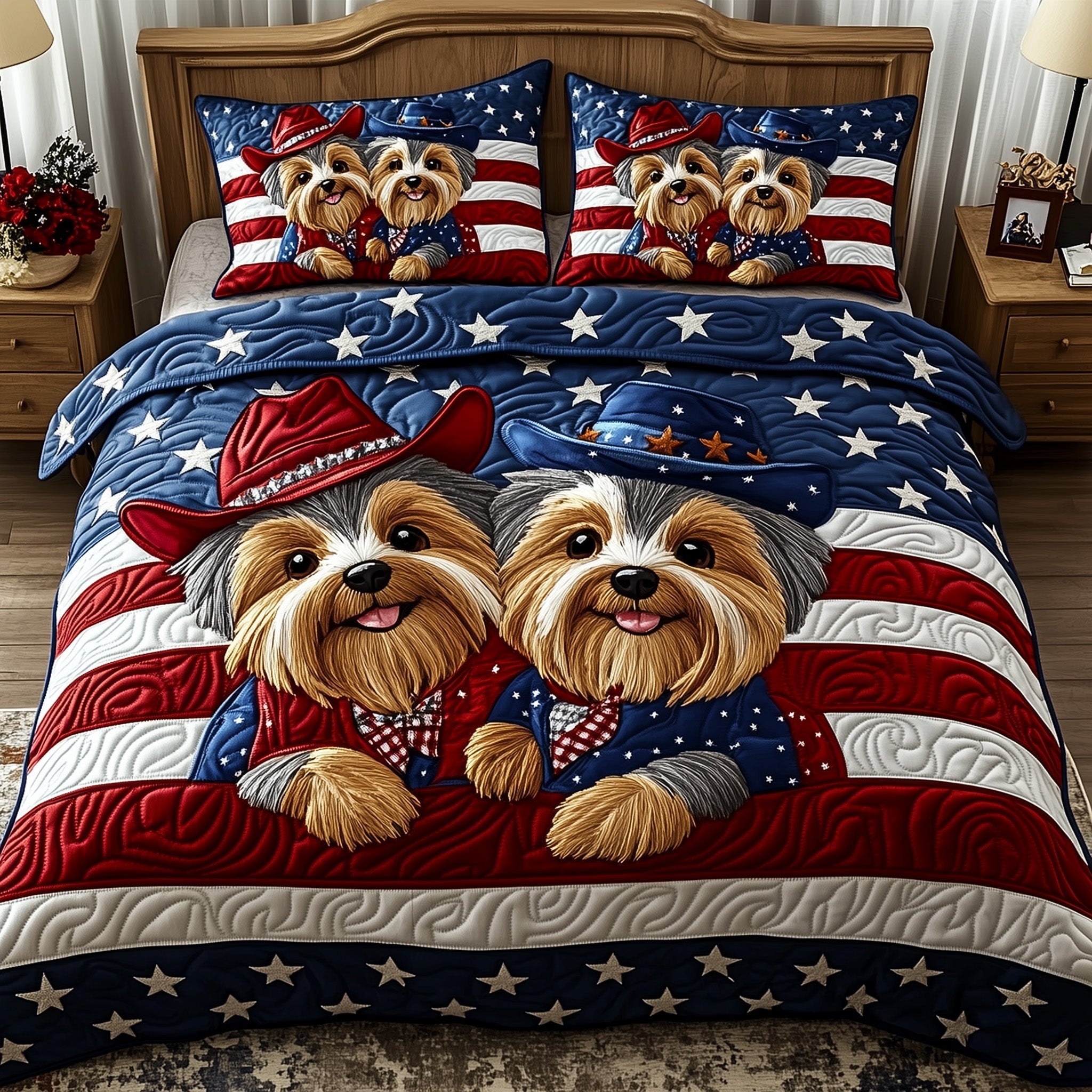 Yorkshire Terrier Quilted Bedding Set Duvet Cover Bed Sheet Presents For Dod Lovers Person