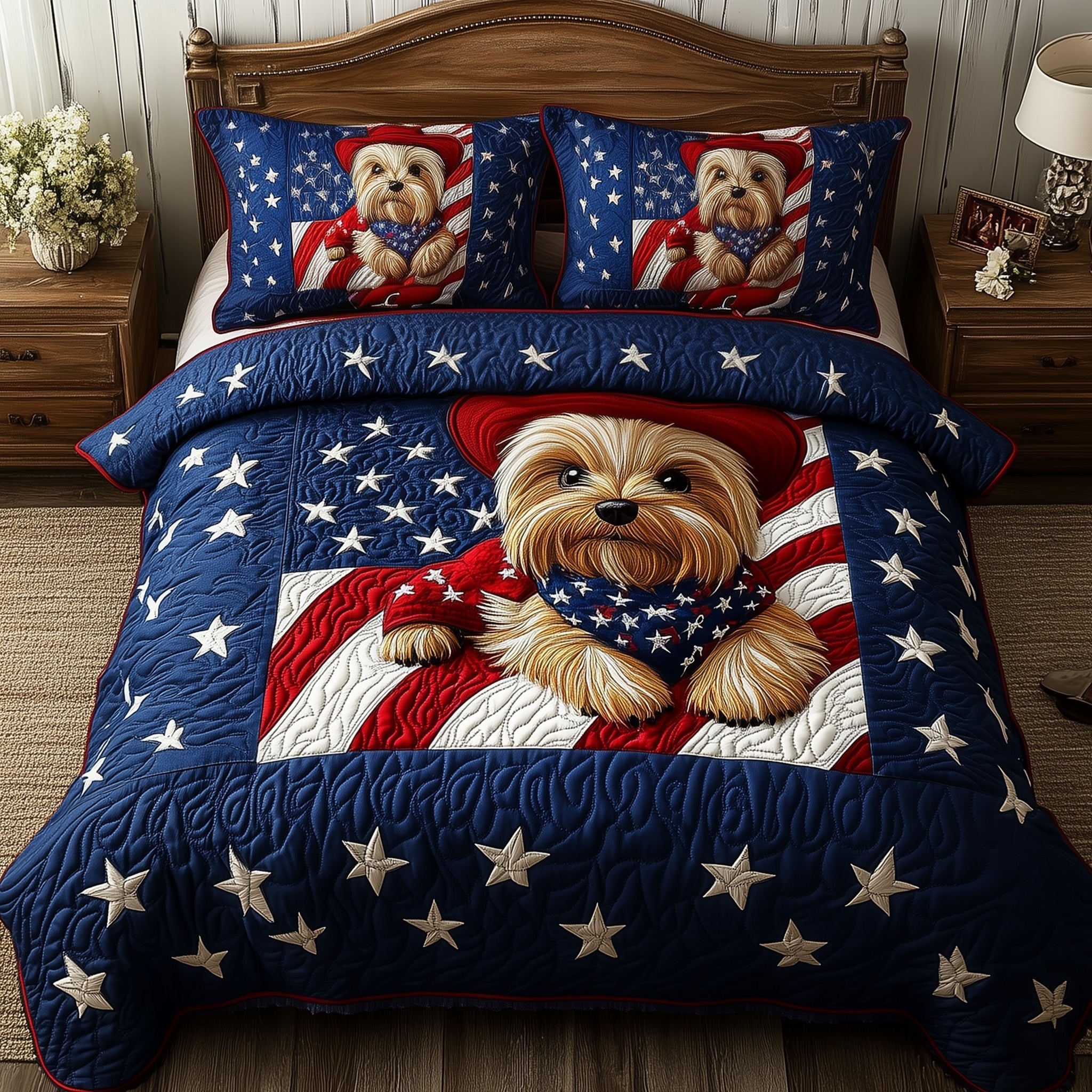 Yorkshire Terrier Quilted Bedding Set Duvet Cover Bed Sheet Uniique Presents For Dog Lovers