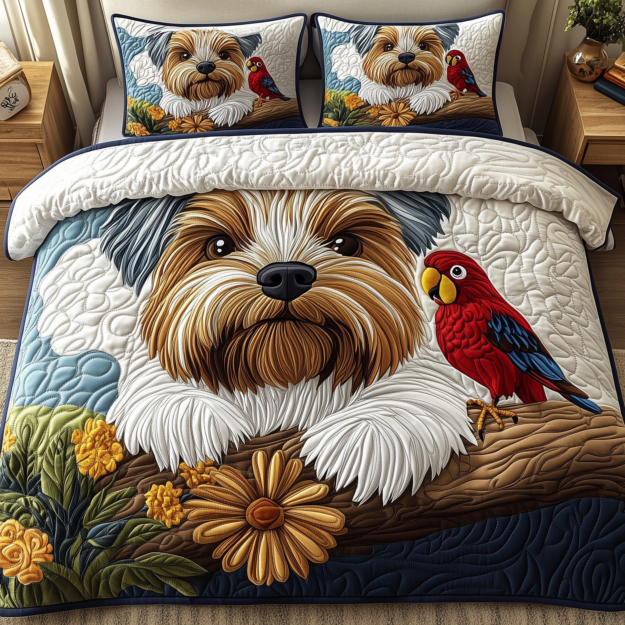 Yorkshire Terrier Quilted Bedding Set Duvet Cover Bedspread Dog And Owner Gift Ideas