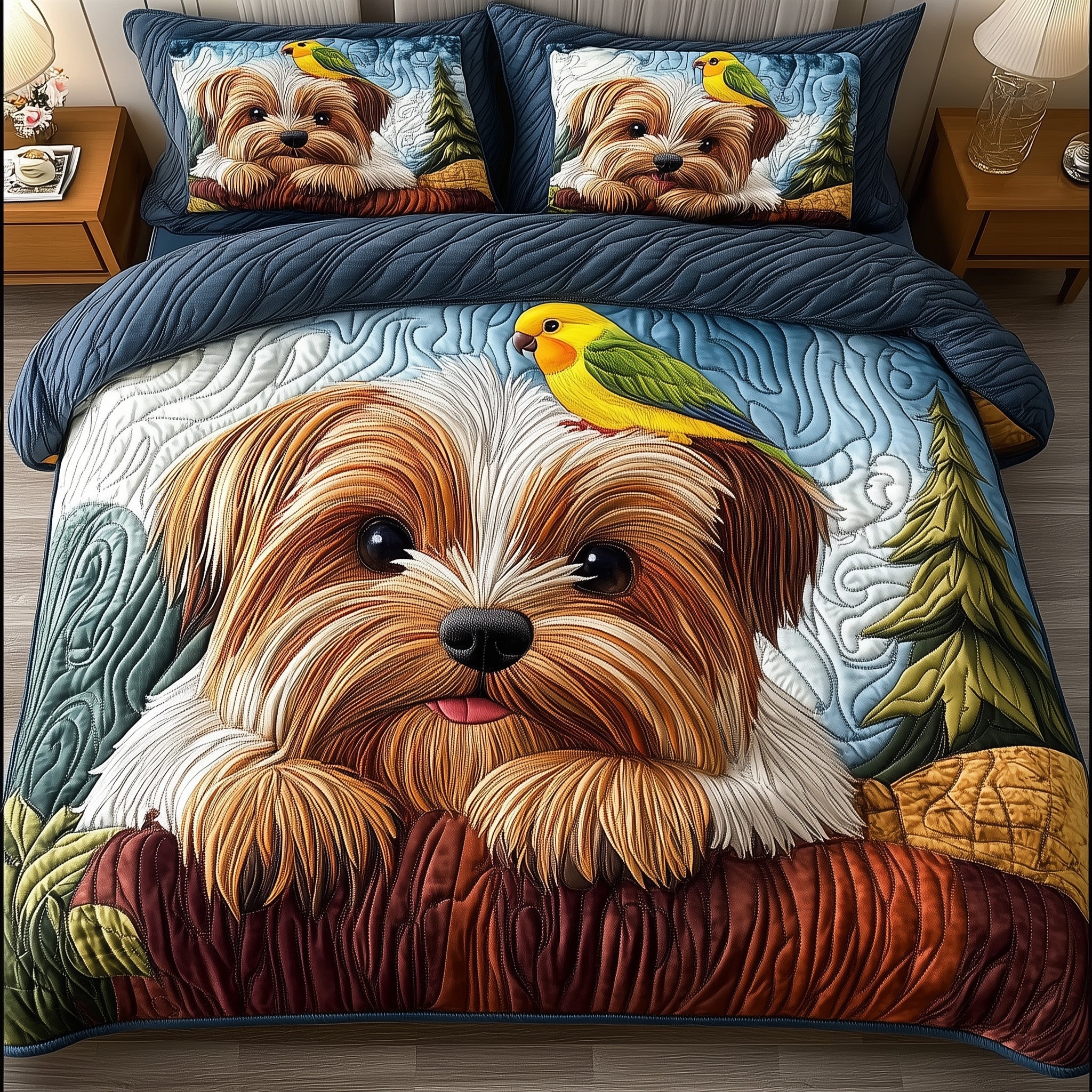 Yorkshire Terrier Quilted Bedding Set Duvet Cover Bedspread Dog Lovers Themed Gifts Items