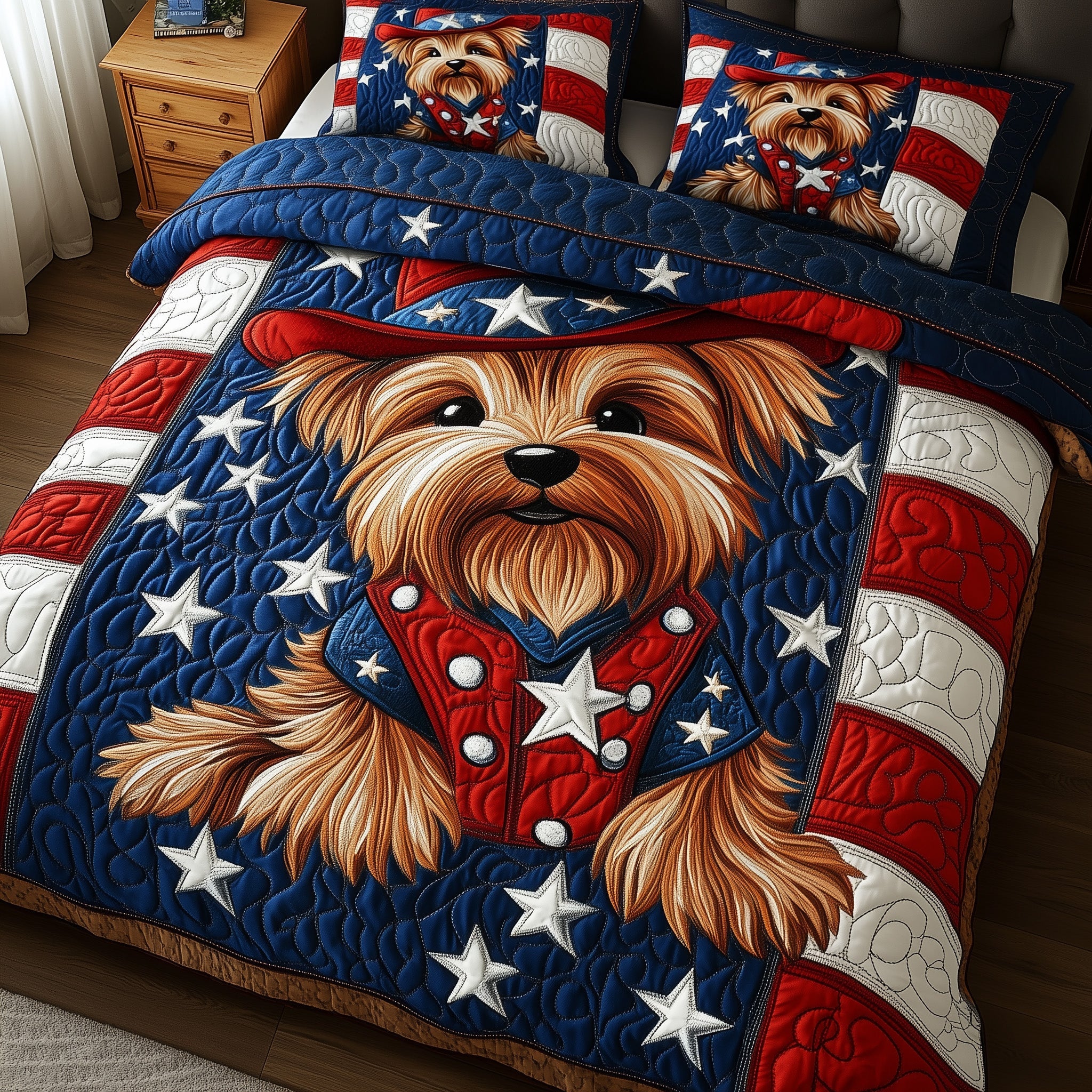 Yorkshire Terrier Quilted Bedding Set Duvet Cover Bedspread Dog Mom Merchandise