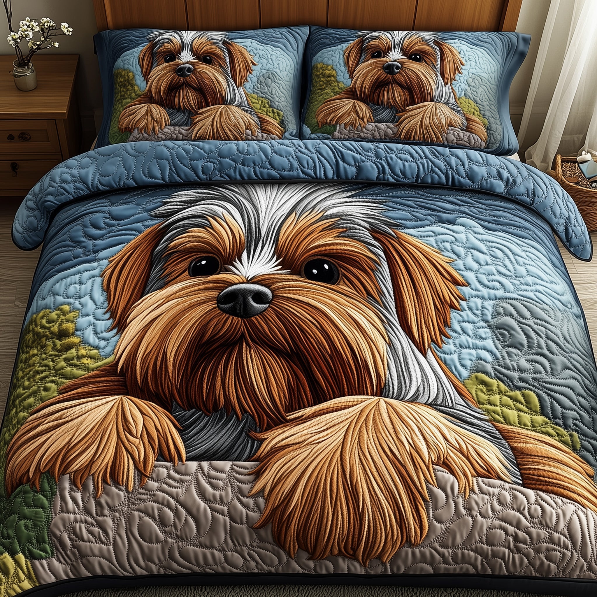 Yorkshire Terrier Quilted Bedding Set Duvet Cover Bedspread Doggy Gifts For Humans