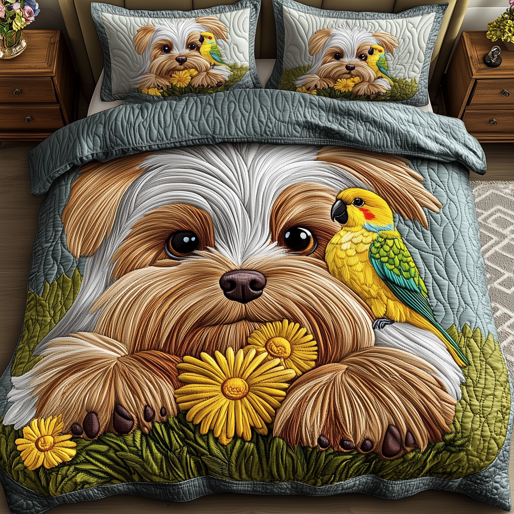 Yorkshire Terrier Quilted Bedding Set Duvet Cover Bedspread Xmas Presents For Dog Owners