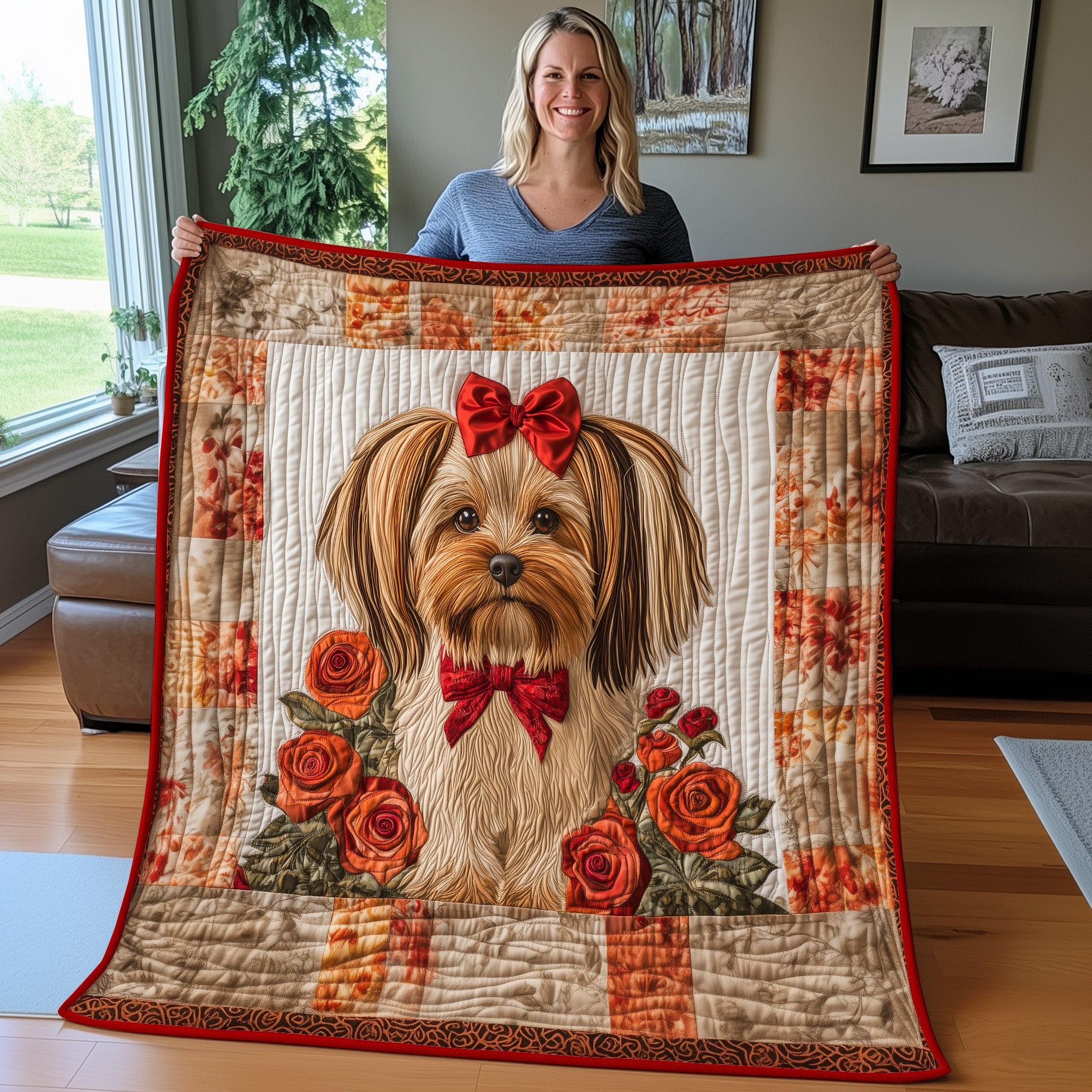 Yorkshire Terrier Quilted Blanket Merchandise Throw BlanketBest Gifts For Dog Pet Lovers