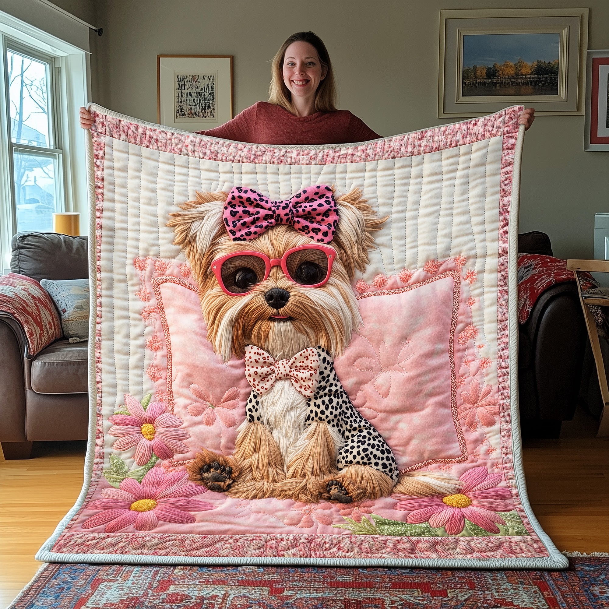 Yorkshire Terrier Quilted Blanket Merchandise Throw BlanketGifts For Someone Who Loves Dogs