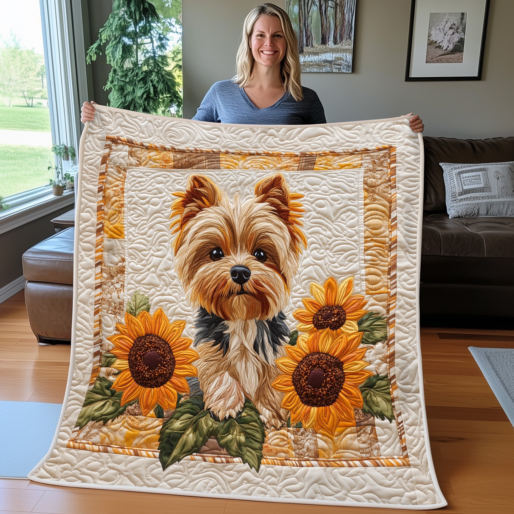 Yorkshire Terrier Quilted Blanket Merchandise Throw BlanketGreat Gifts For Dog Owners