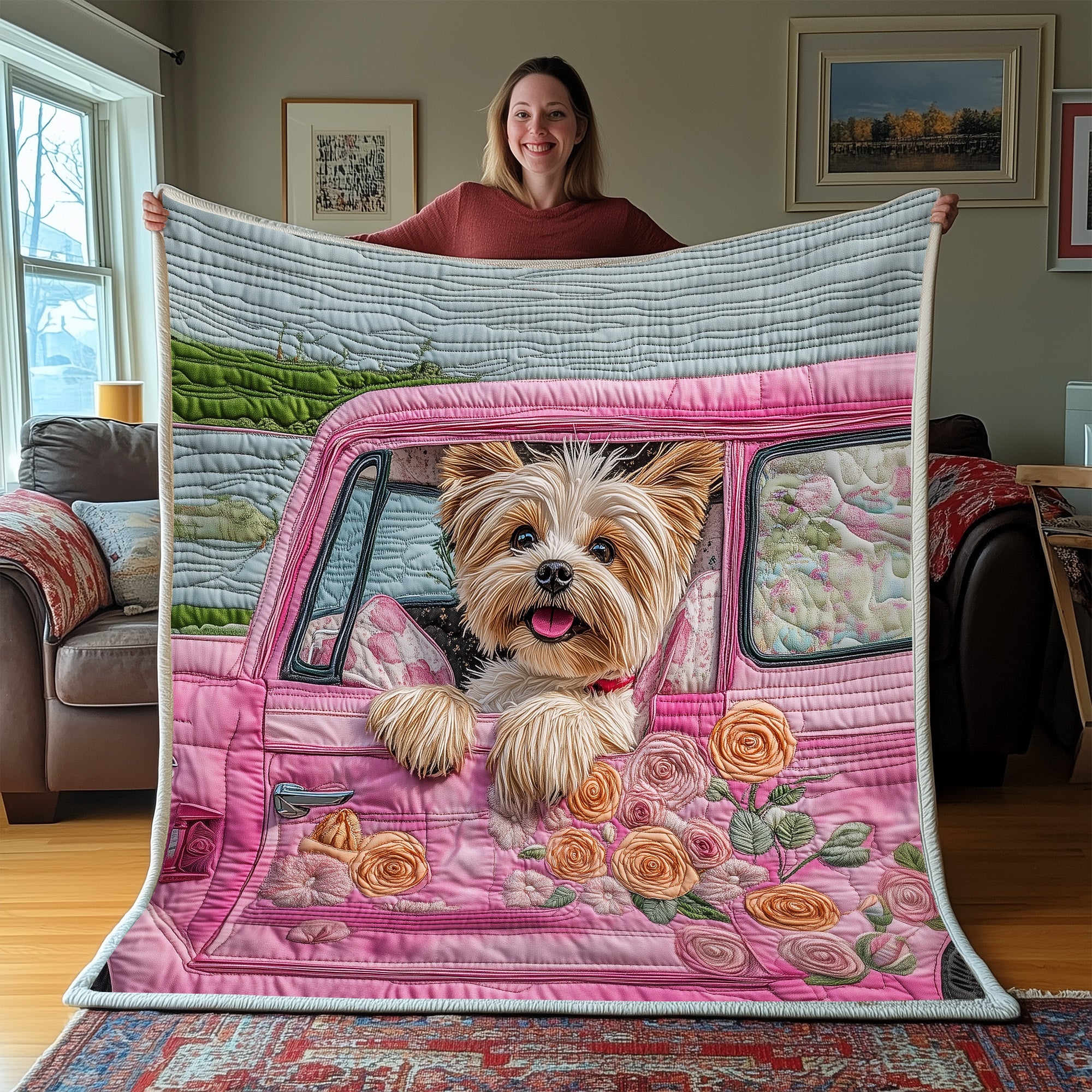 Yorkshire Terrier Quilted Blanket Merchandise Throw BlanketUnique Dog Gifts For Owners