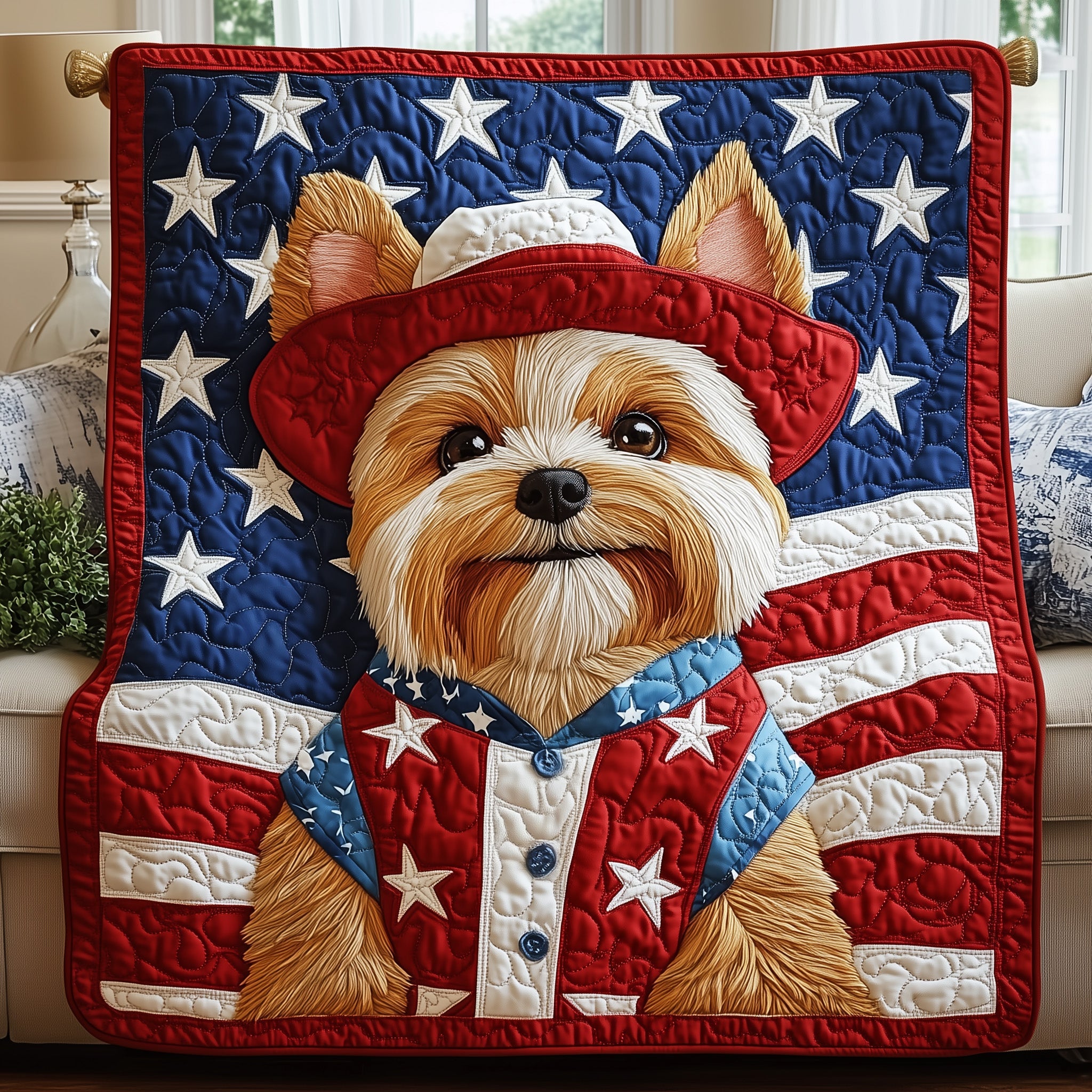 Yorkshire Terrier Quilted Blanket Nice Throw BlanketBest Dog Lovers Gifts For Him Her