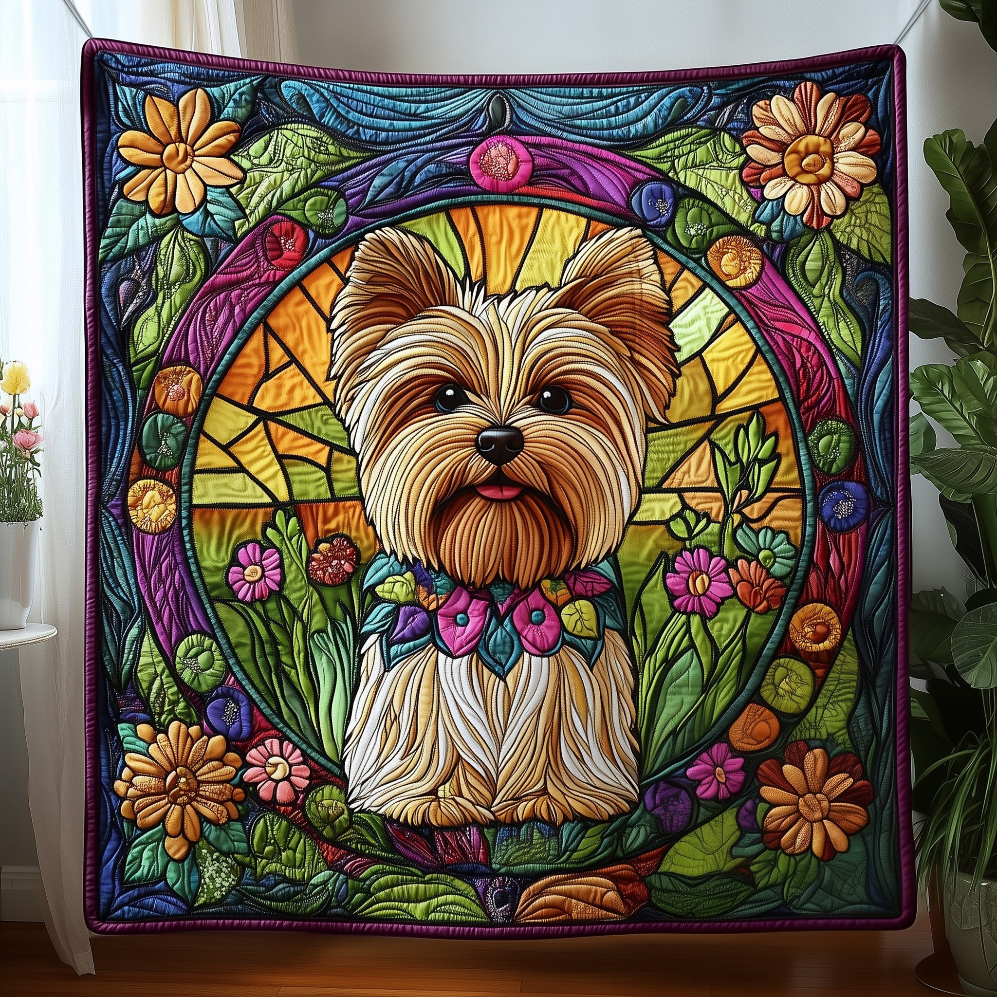 Yorkshire Terrier Quilted Blanket Nice Throw BlanketCute Themed Dog Gift Ideas