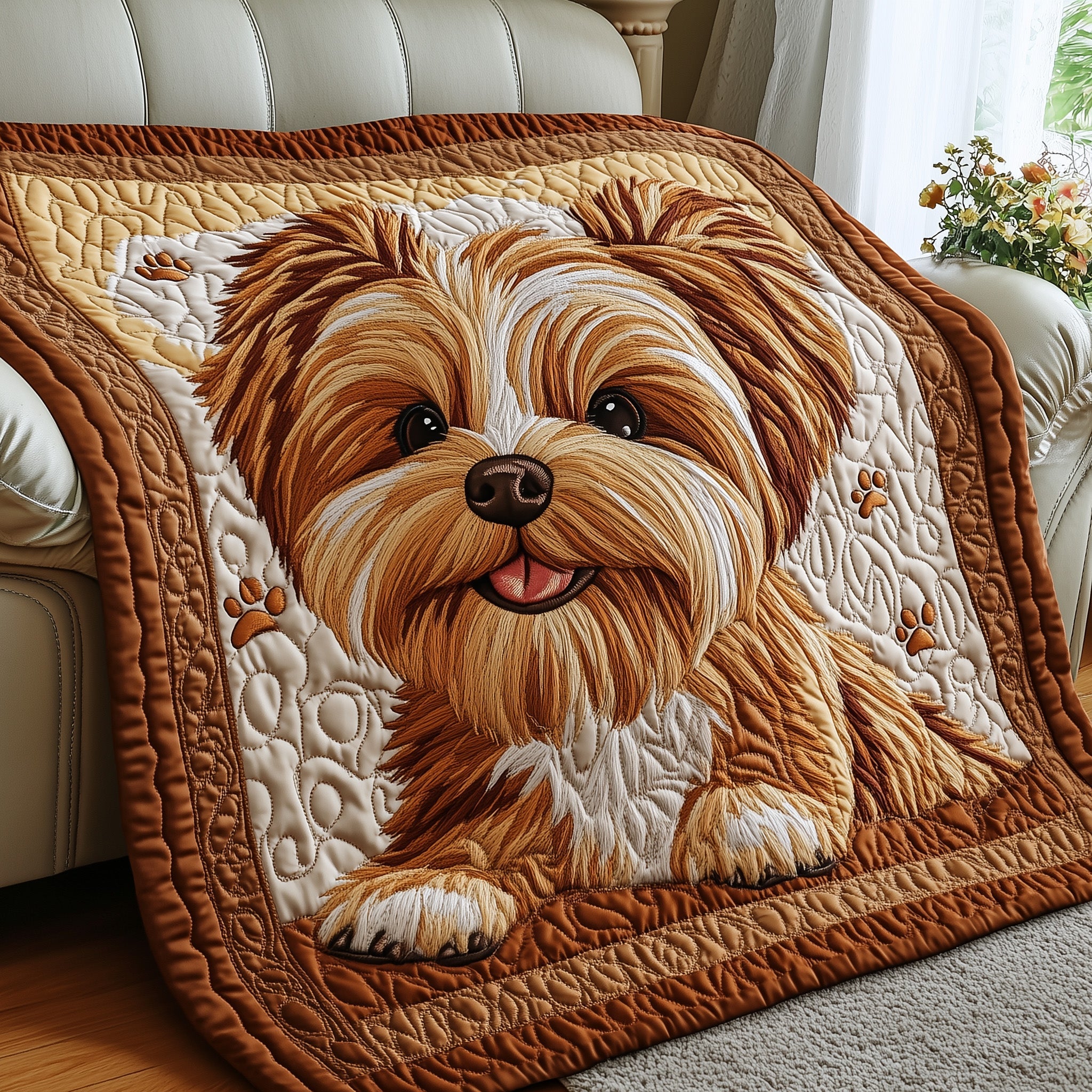 Yorkshire Terrier Quilted Blanket Nice Throw BlanketDog And Owner Gift Ideas