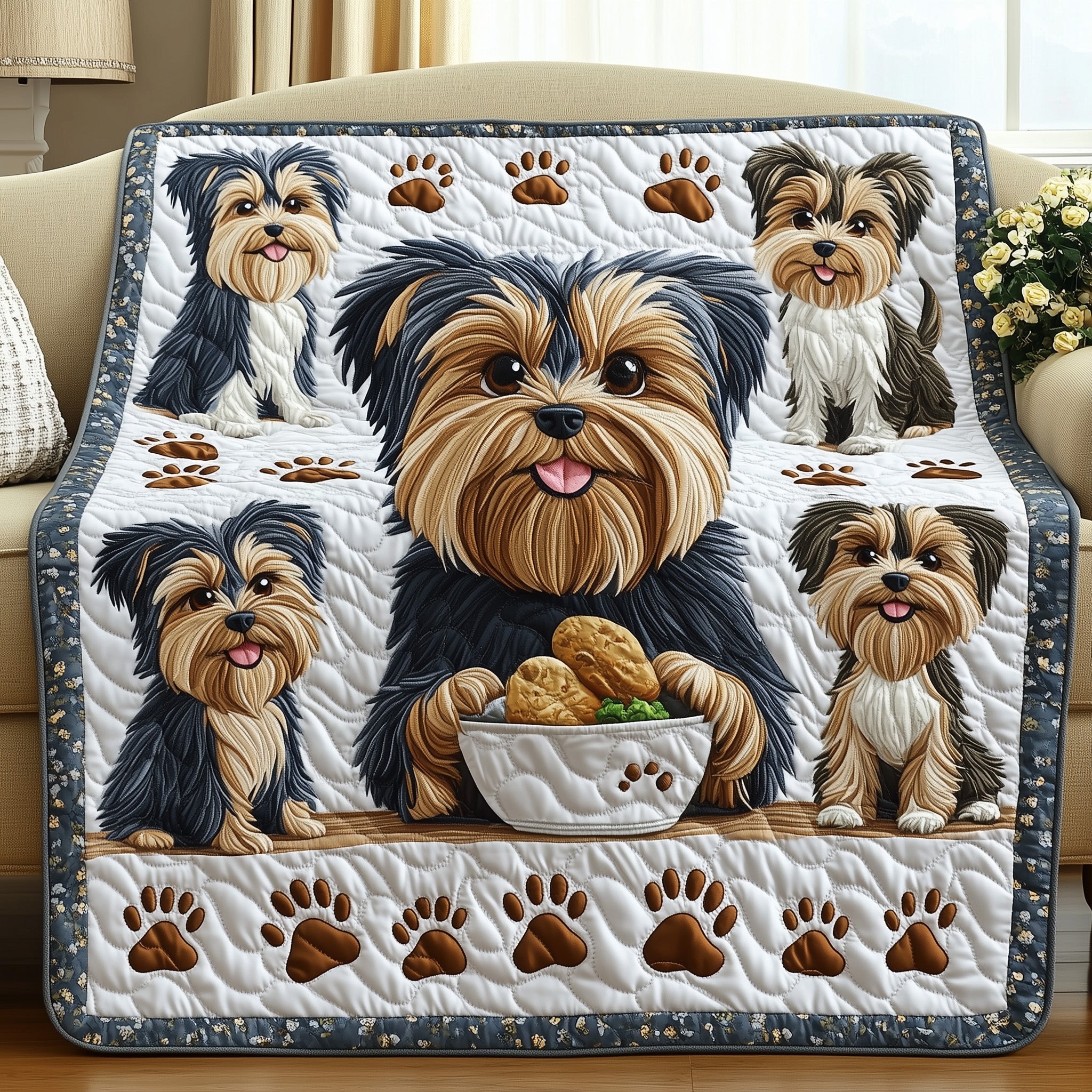 Yorkshire Terrier Quilted Blanket Nice Throw BlanketDoggy Gifts For Humans