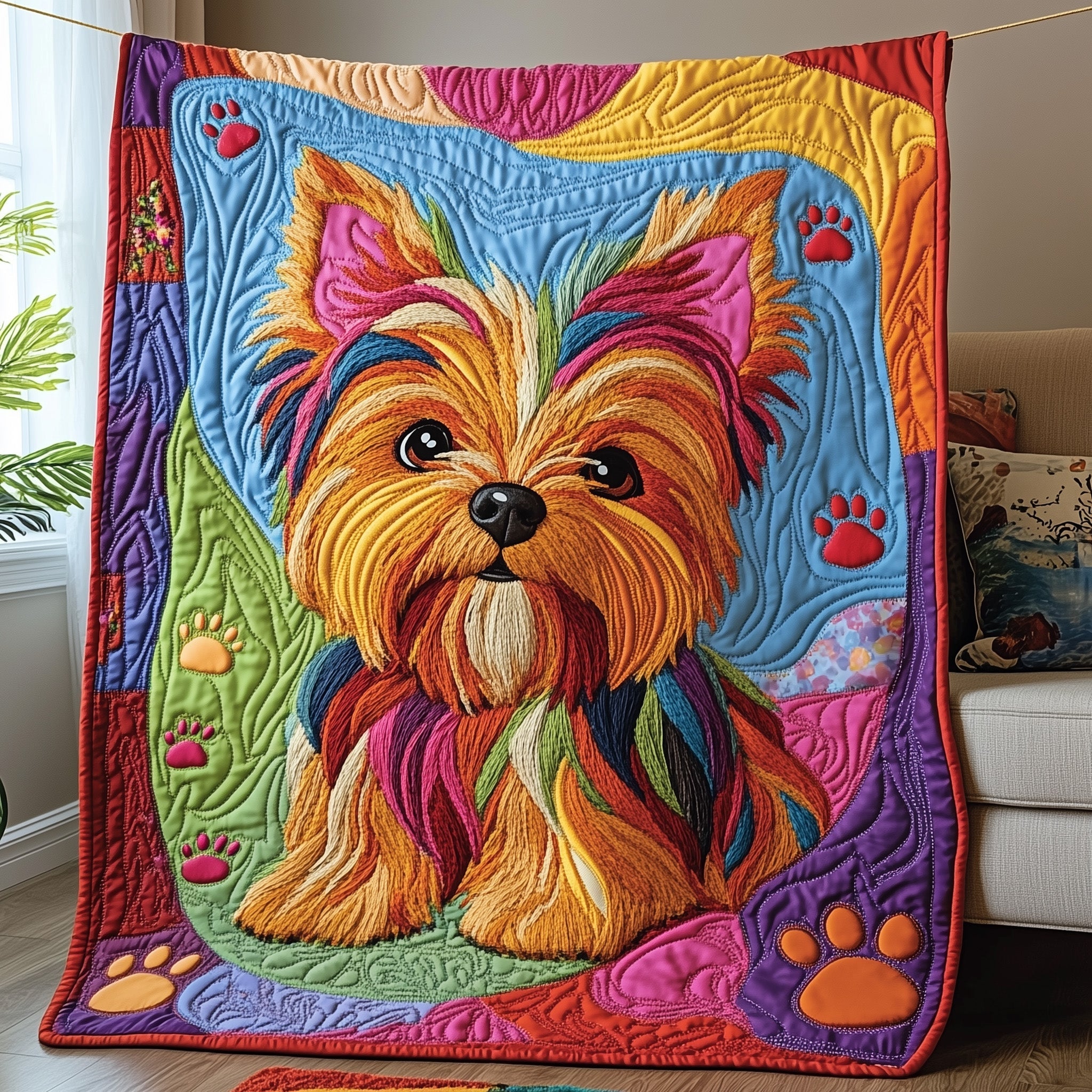 Yorkshire Terrier Quilted Blanket Nice Throw BlanketFunny Dog Owner Gifts