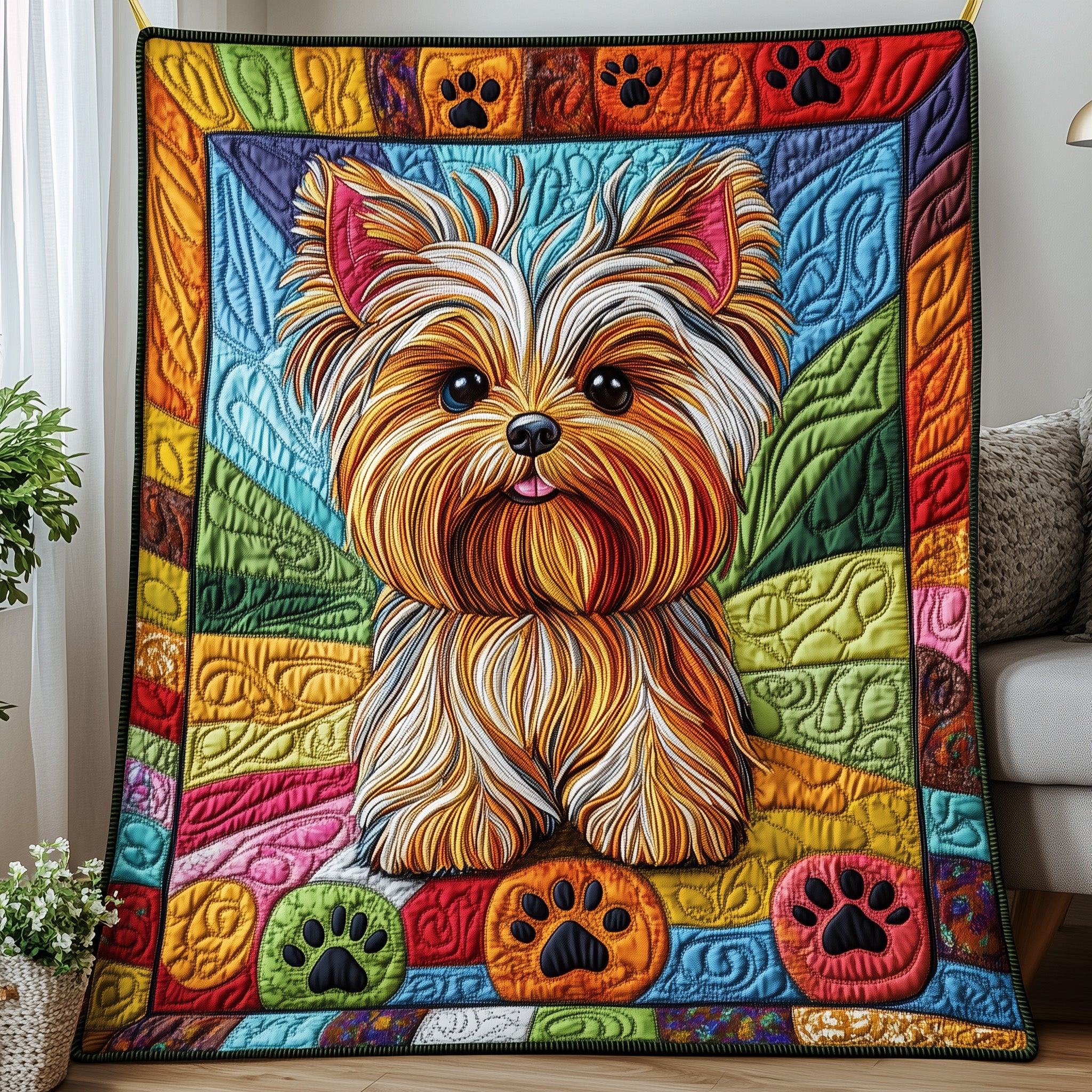 Yorkshire Terrier Quilted Blanket Nice Throw BlanketGifts For Dog Lovers For Him Her