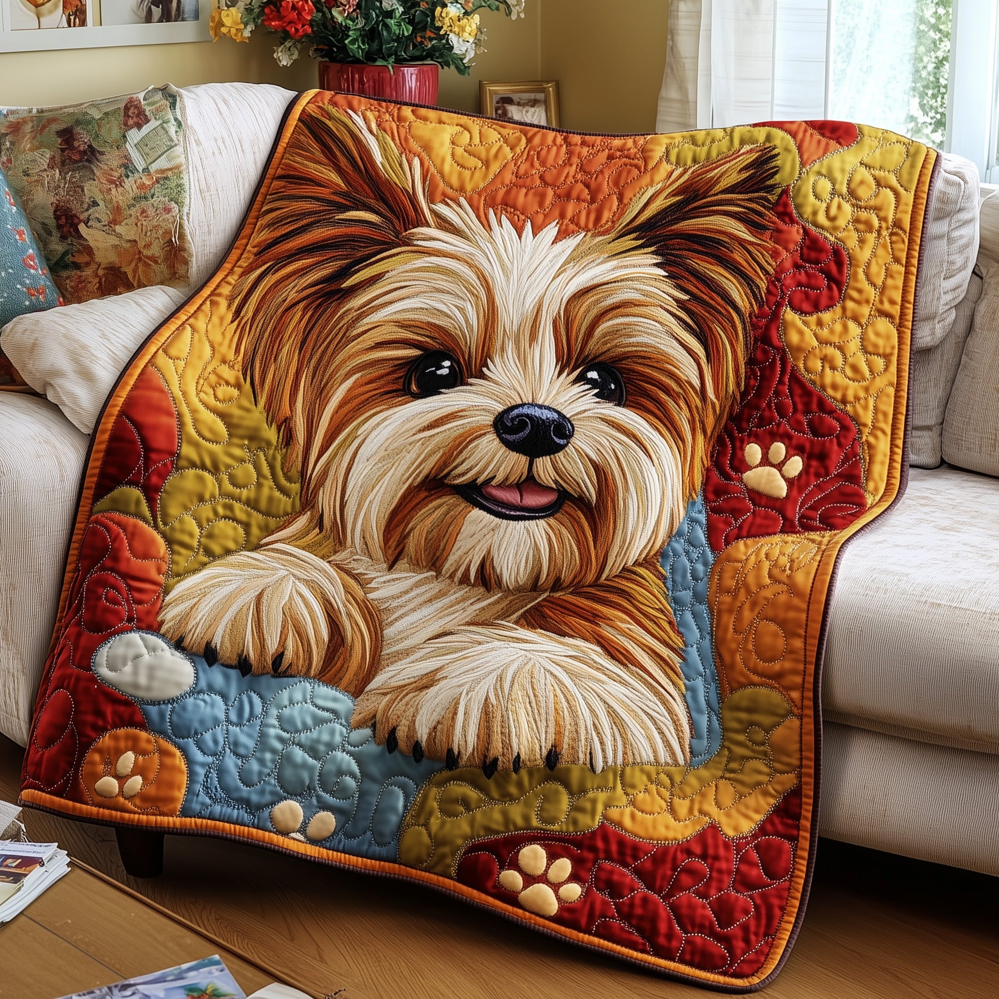 Yorkshire Terrier Quilted Blanket Nice Throw BlanketGifts For Dog Onwers Lovers Ideas