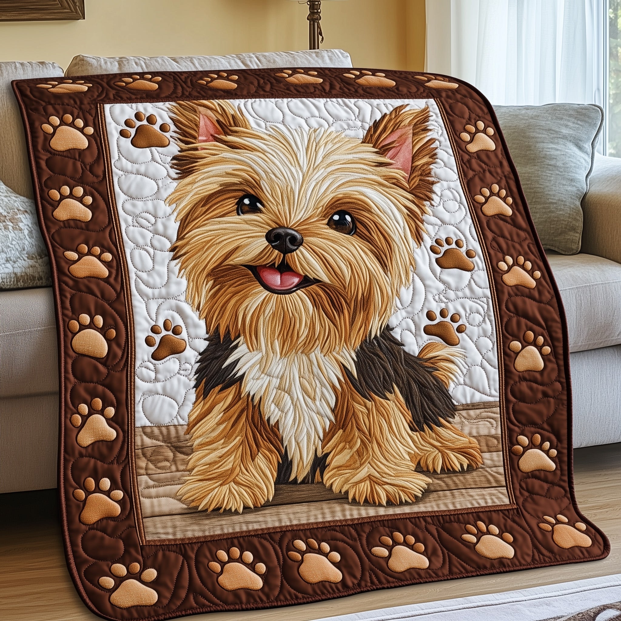Yorkshire Terrier Quilted Blanket Nice Throw BlanketGifts For People Who Love Dogs