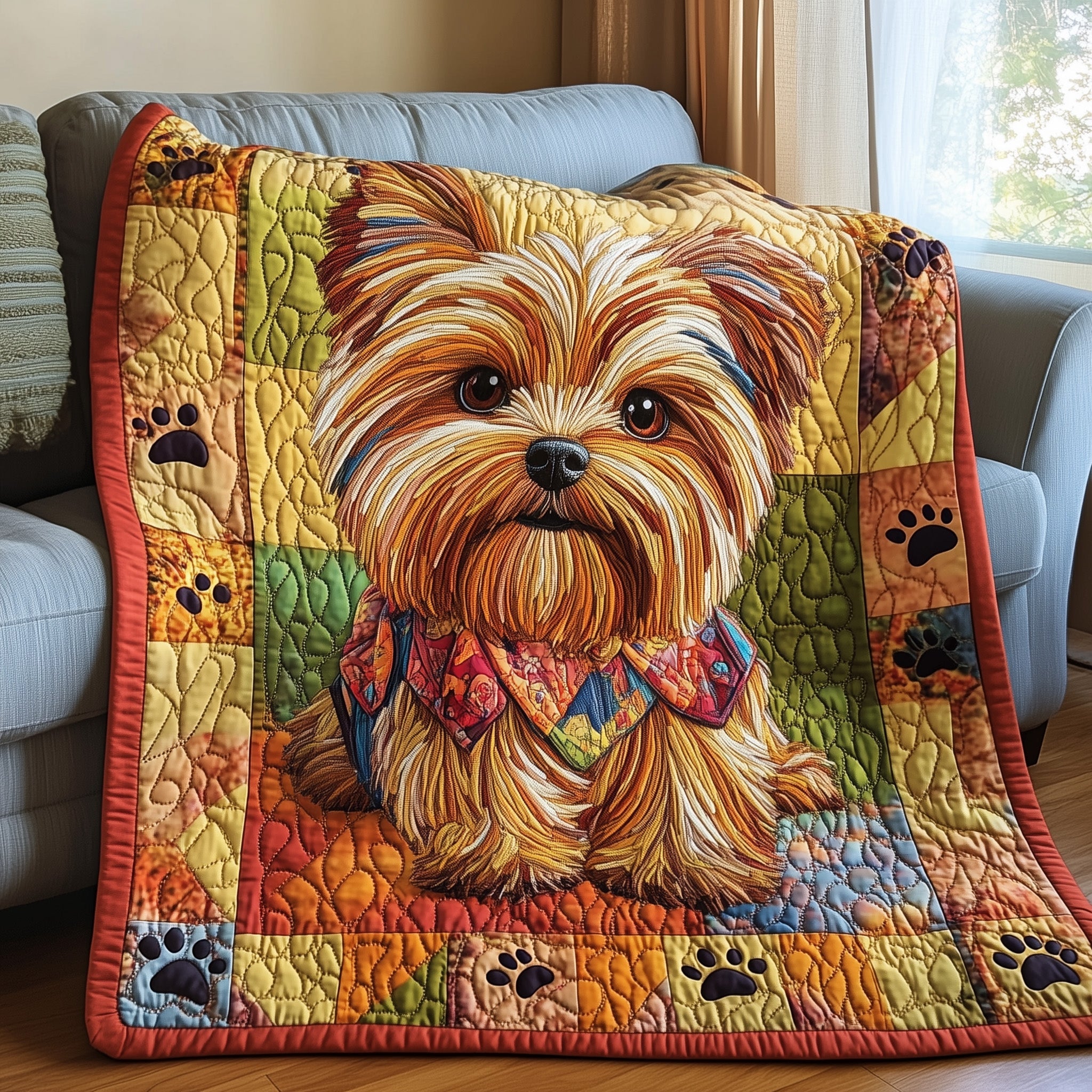 Yorkshire Terrier Quilted Blanket Nice Throw BlanketGifts For People Who Love Their Dog