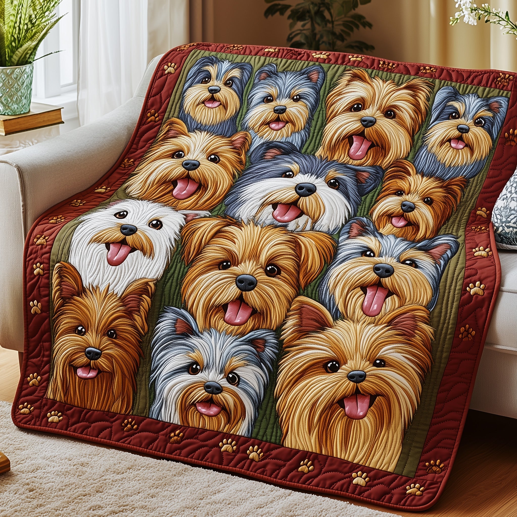 Yorkshire Terrier Quilted Blanket Nice Throw BlanketPresent Ideas For Dog Owners
