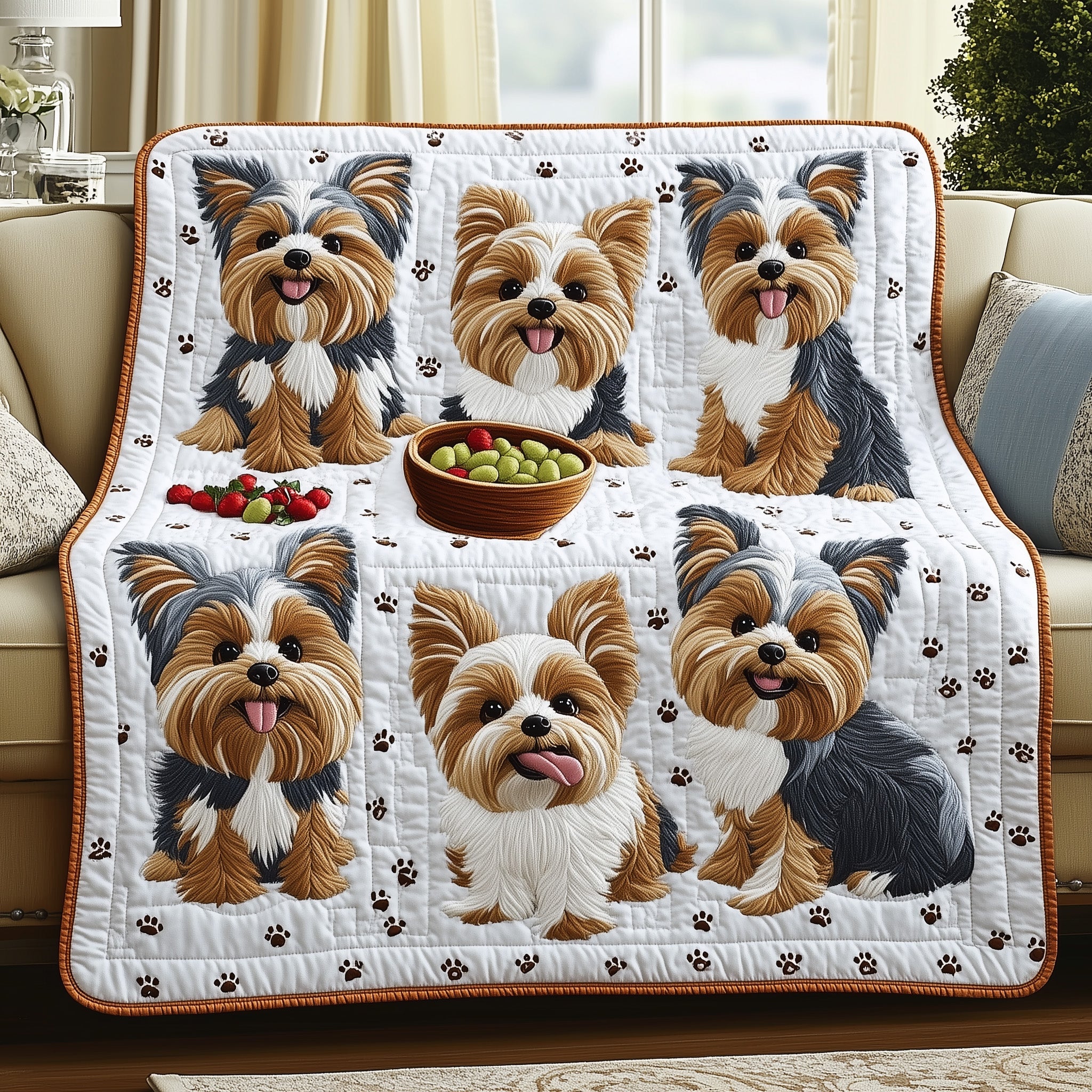 Yorkshire Terrier Quilted Blanket Nice Throw BlanketPresents For Dod Lovers Person