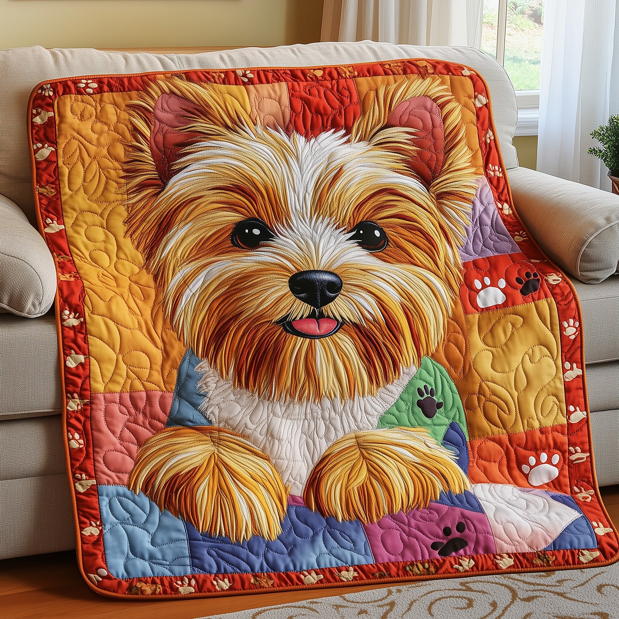 Yorkshire Terrier Quilted Blanket Nice Throw BlanketUniique Presents For Dog Lovers
