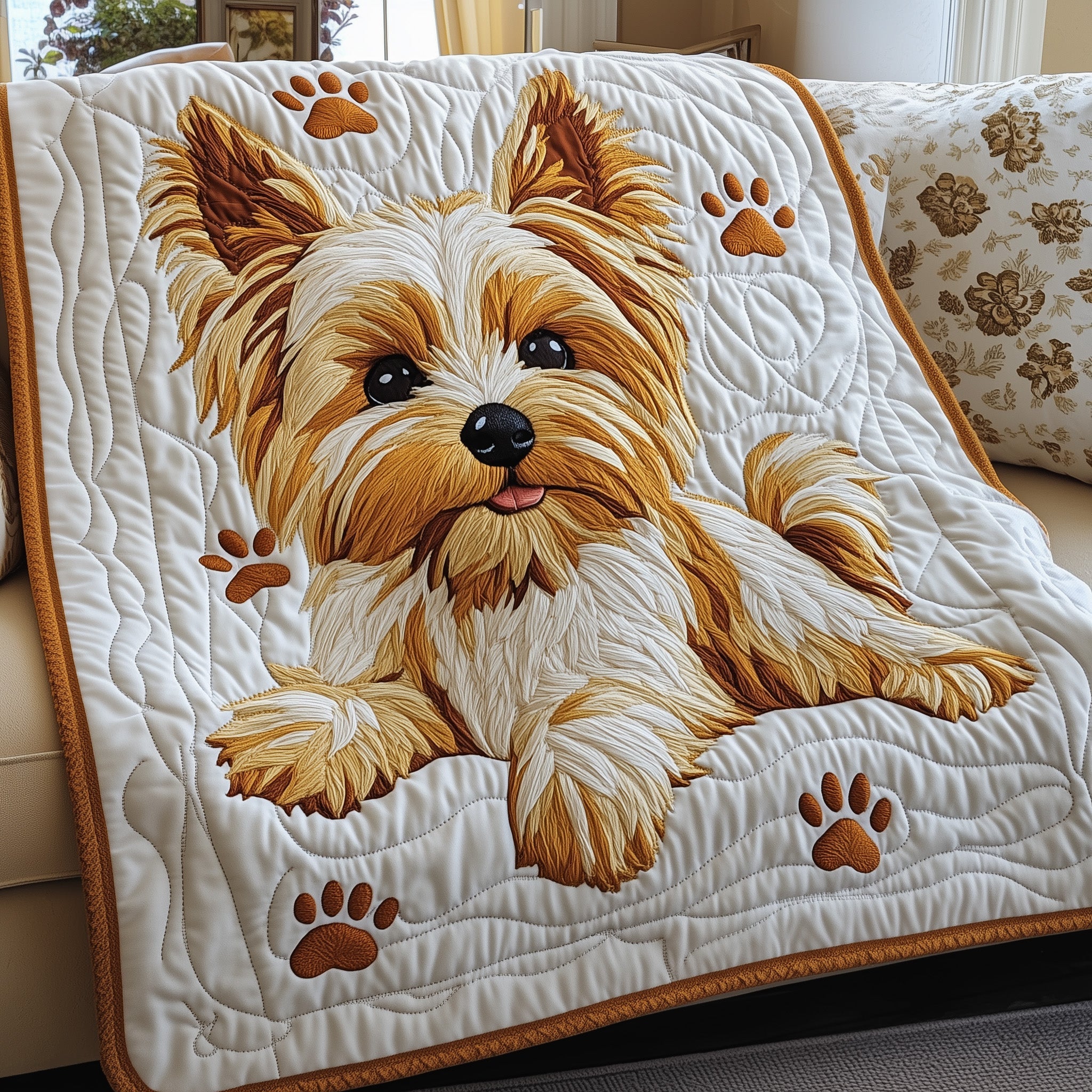 Yorkshire Terrier Quilted Blanket Nice Throw BlanketUnique Dog Gifts For Owners