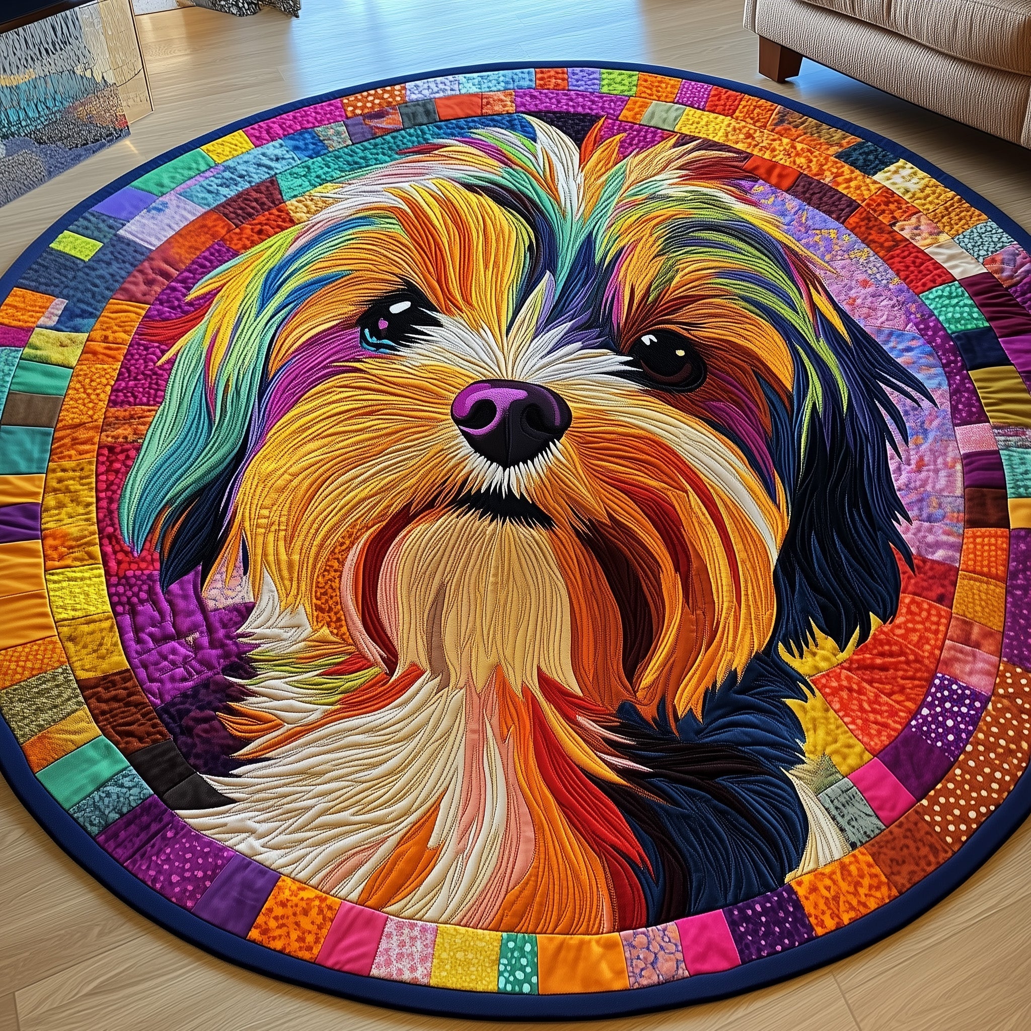 Yorkshire Terrier Quilted Round Mat Gftoma319 Gift For Dad