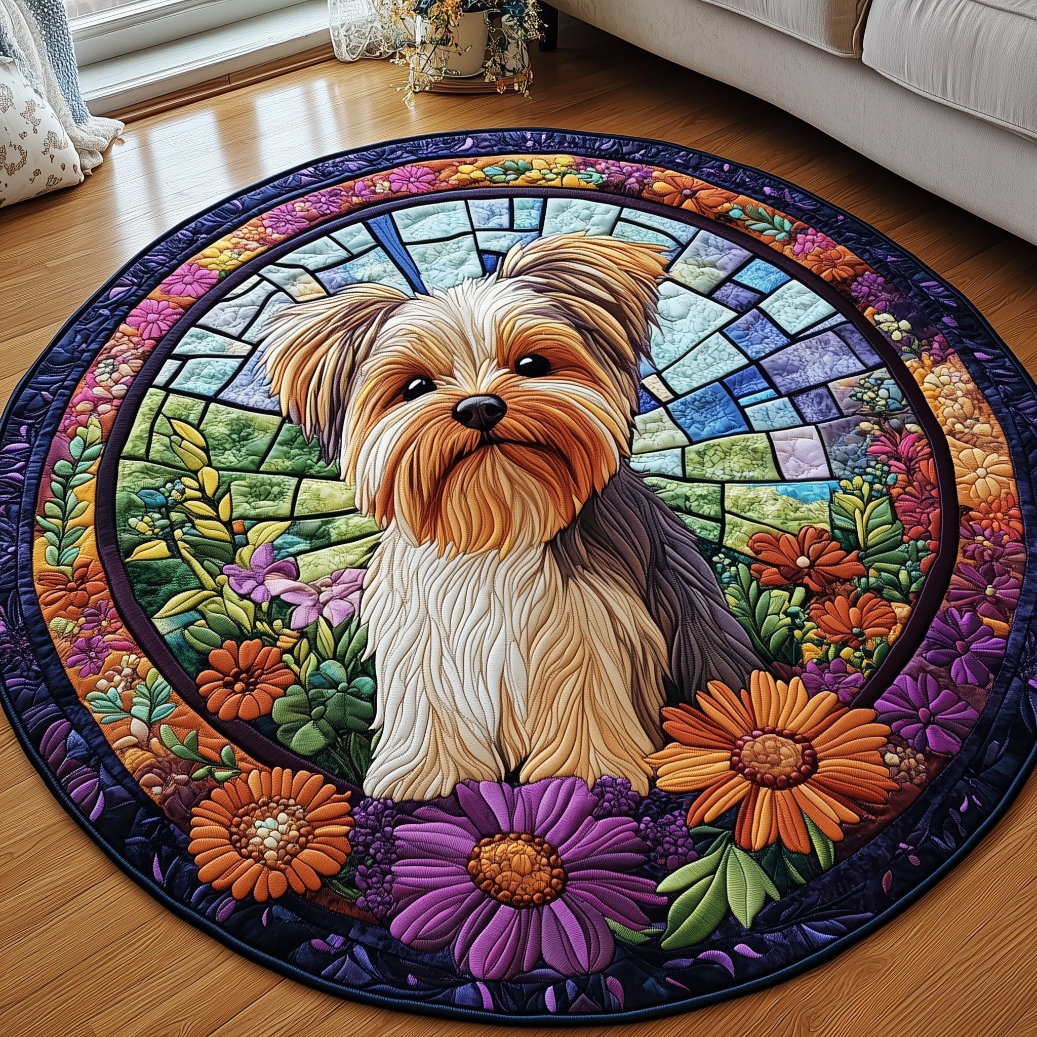 Yorkshire Terrier Quilted Round Mat Gift For Boyfriend