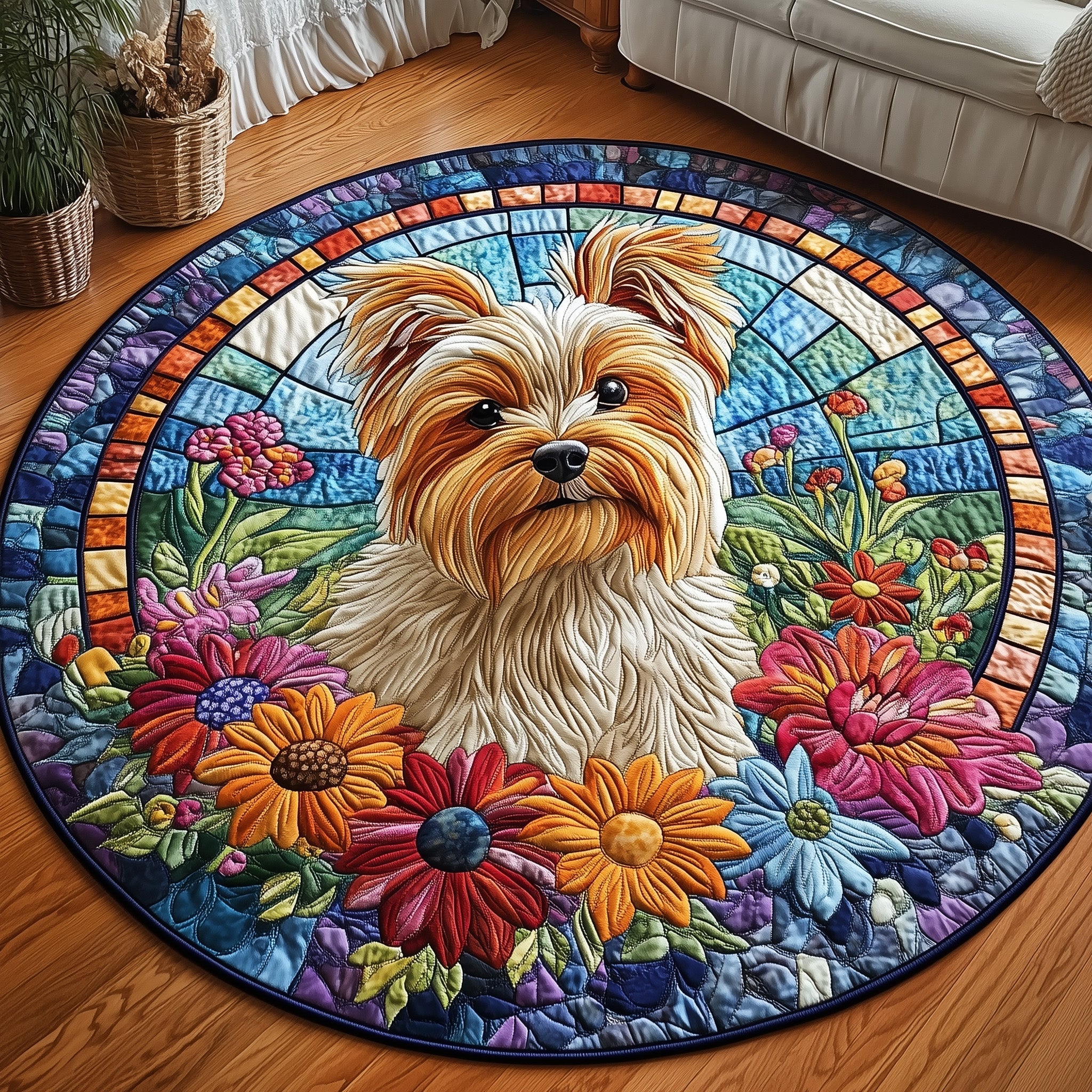 Yorkshire Terrier Quilted Round Mat Gift For Mom(1)