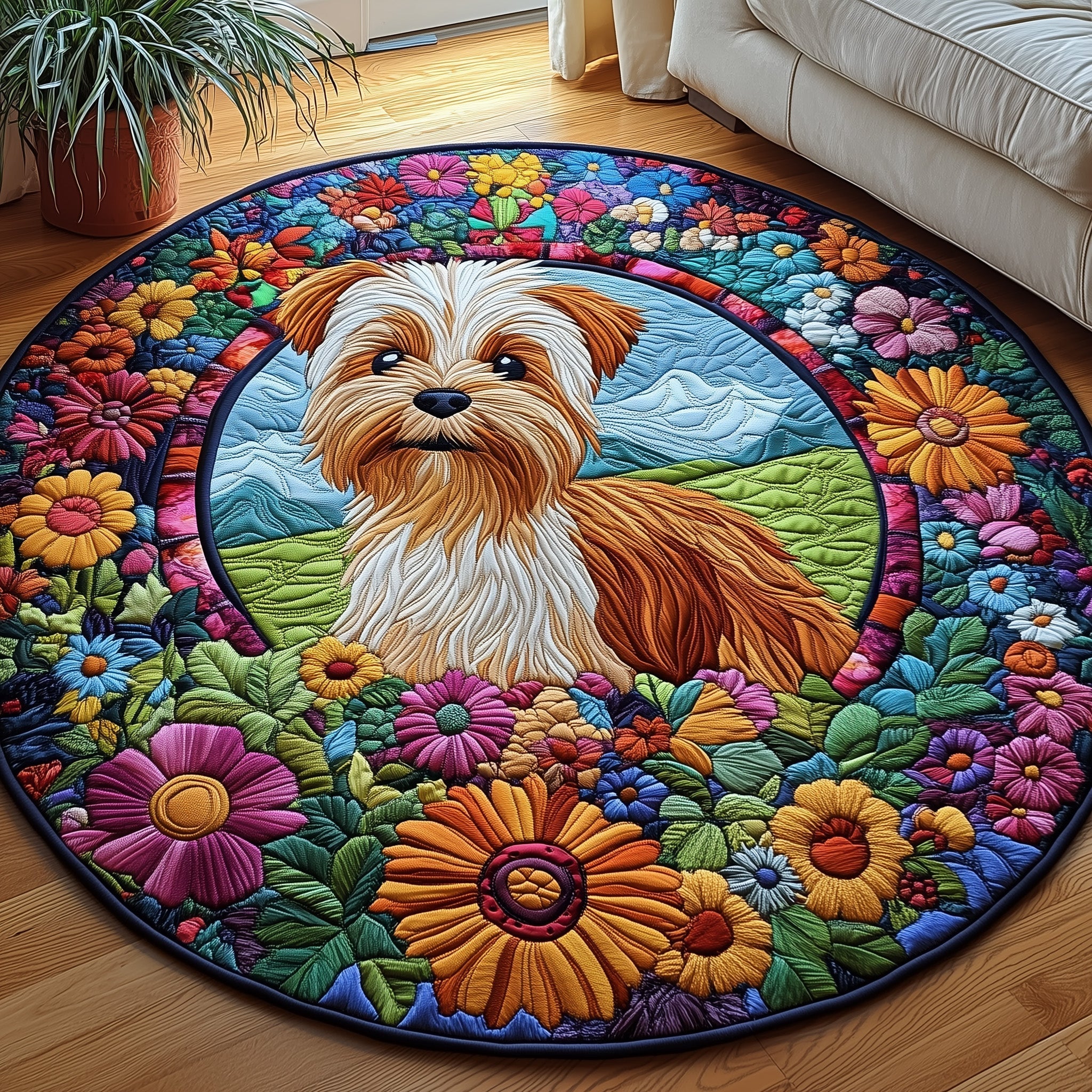 Yorkshire Terrier Quilted Round Mat Gift For Mom