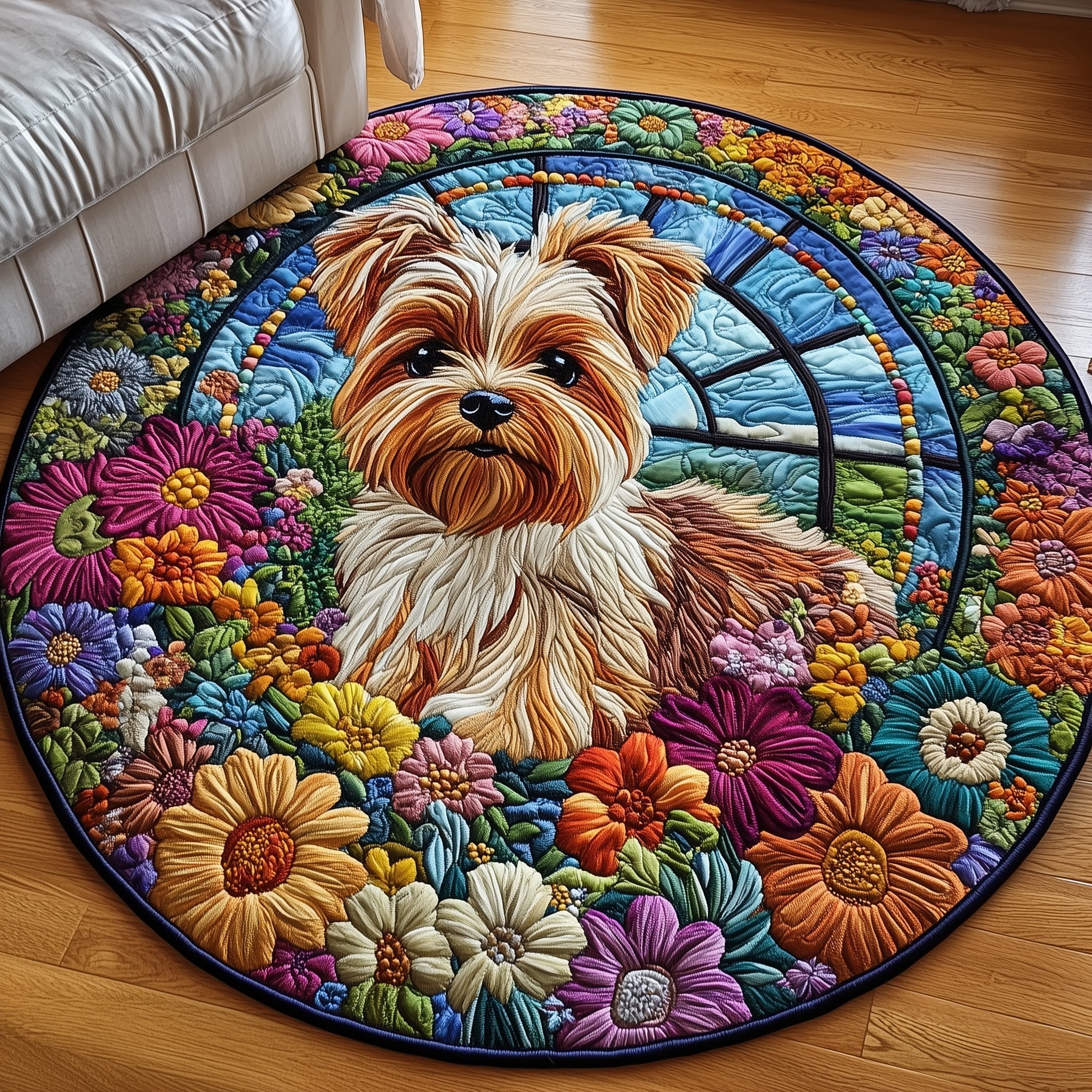 Yorkshire Terrier Quilted Round Mat Halloween Gift(1)