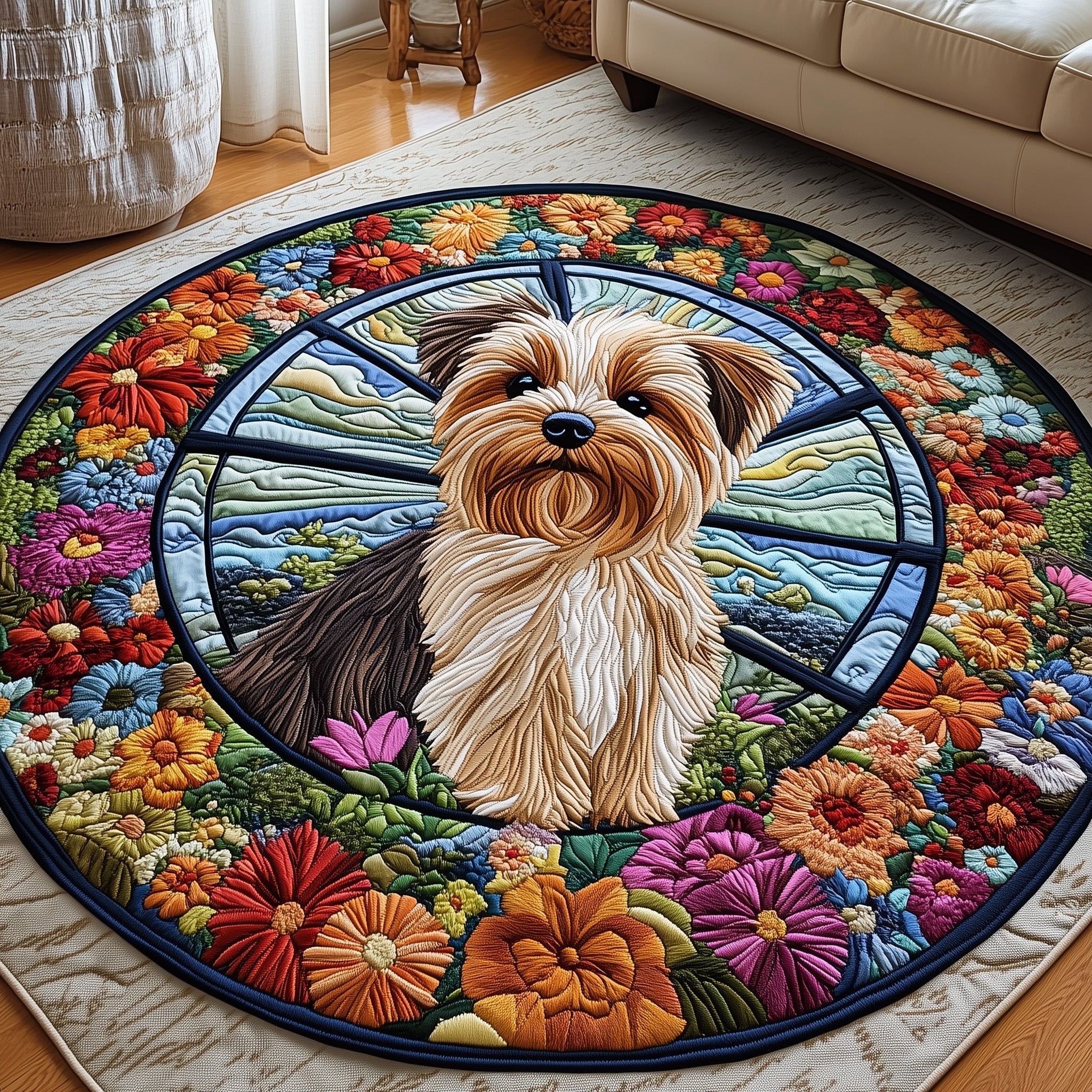 Yorkshire Terrier Quilted Round Mat Halloween Gift