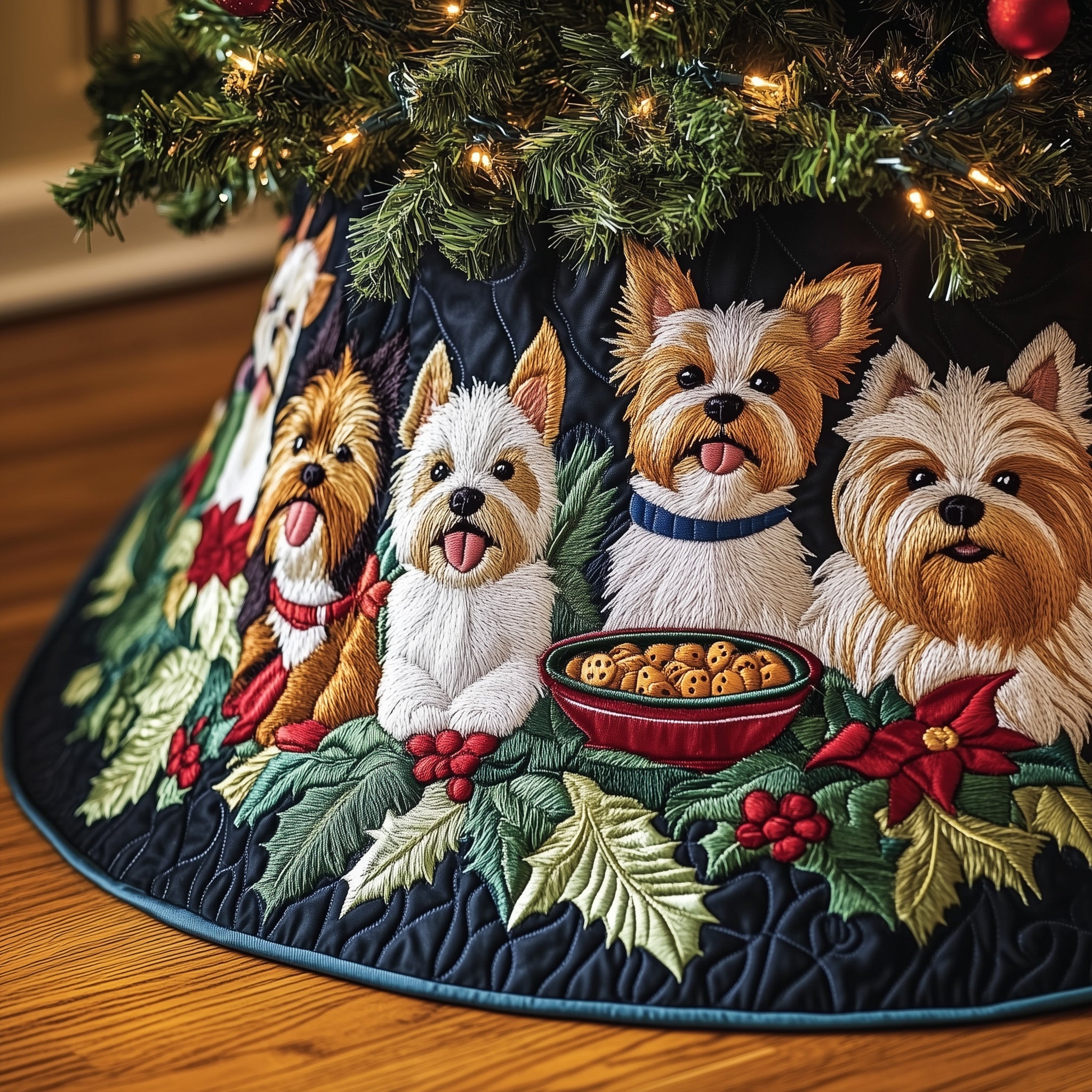 Yorkshire Terrier Quilted Tree Skirt Cozy Tree Skirt For Holiday Decor