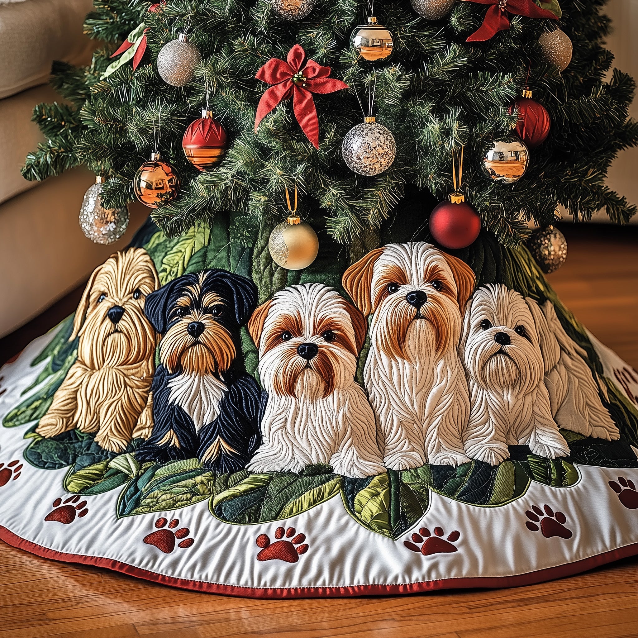 Yorkshire Terrier Quilted Tree Skirt Festive Tree Skirt Gift Choice