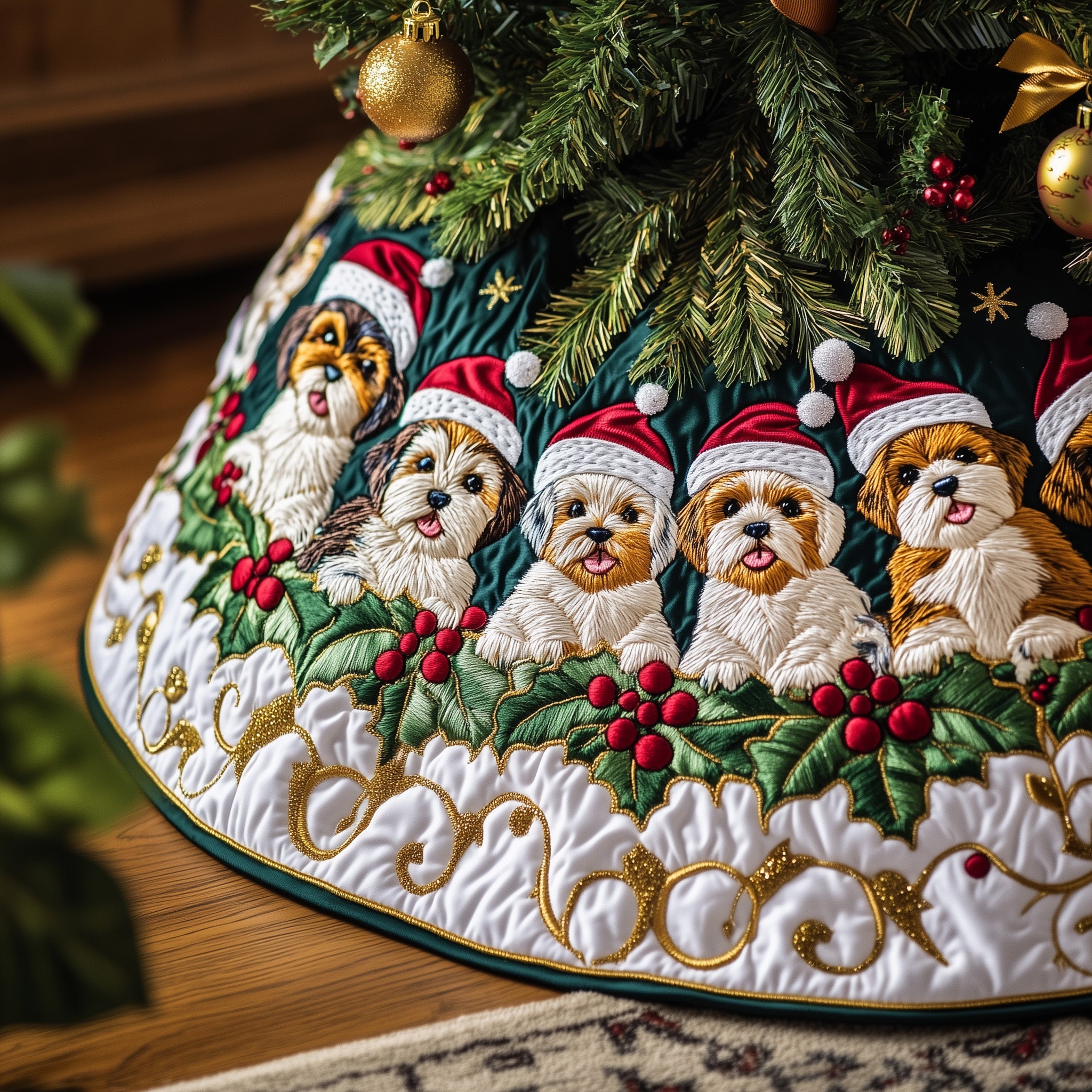 Yorkshire Terrier Quilted Tree Skirt Heartwarming Family Gathering Merch