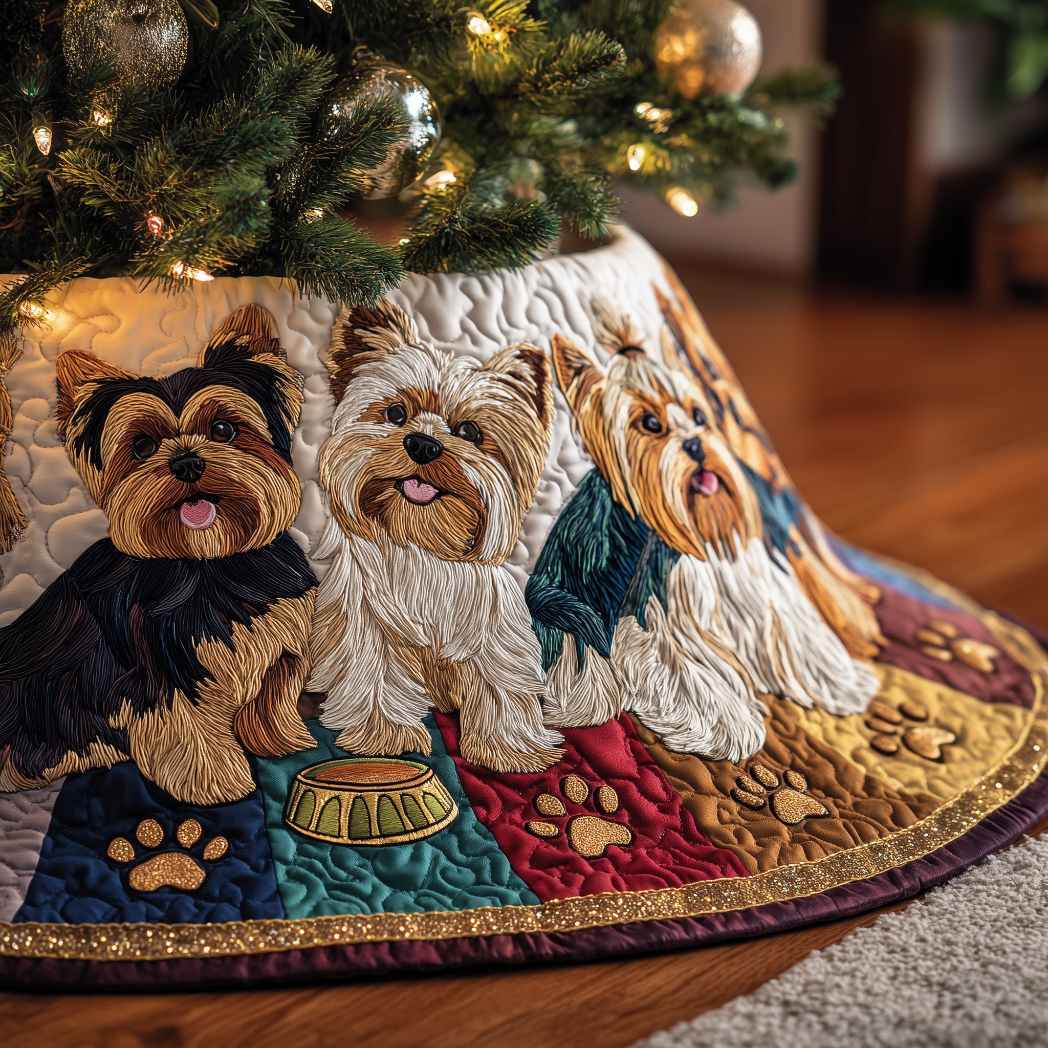 Yorkshire Terrier Quilted Tree Skirt Joyful Home Merch Collection