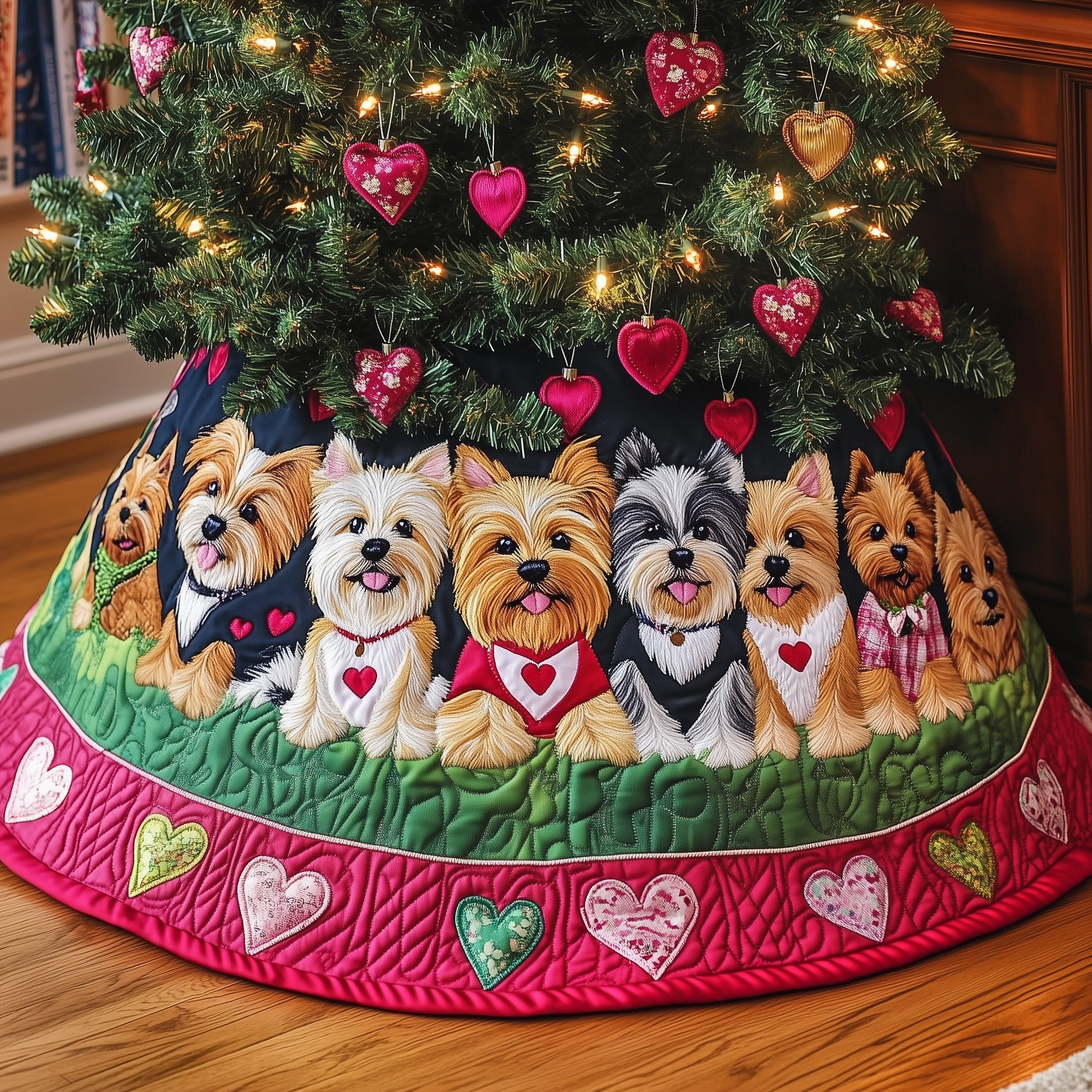 Yorkshire Terrier Quilted Tree Skirt Stylish Holiday Decor Gift Merch